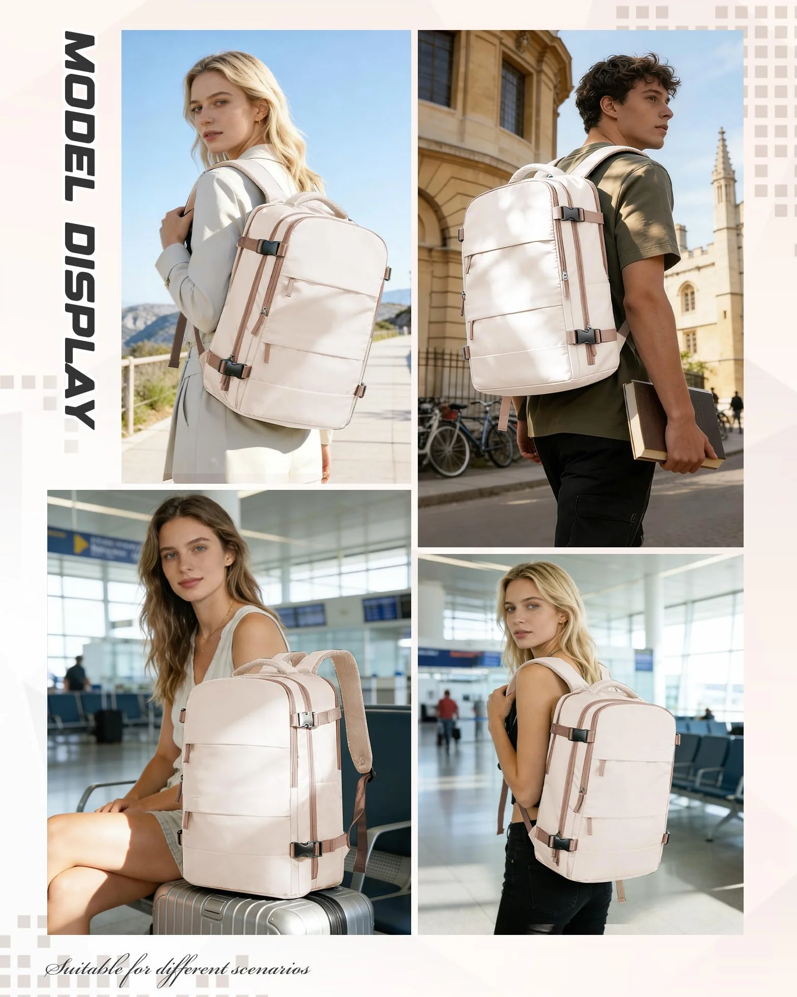 Plecak próżniowy z pompką,plecak podręczny 40x30x20 dla Ryanair,plecak podróżny,bagaż podręczny pod siedzeniem,torba weekendowa,plecak turystyczny,codzienny plecak,H02-Beżowy Brązowy