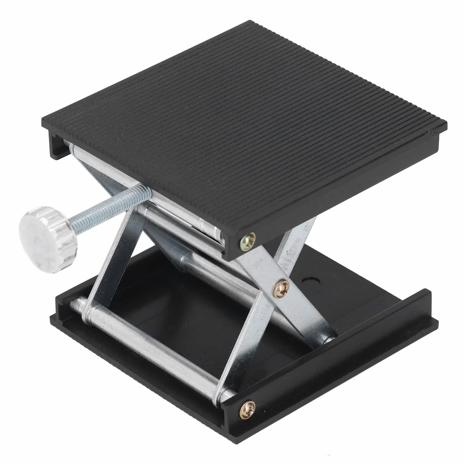 Regulowany Stojak Podnoszący Laboratoryjny, 90x90mm, Stop Aluminium, Platforma z Regulacją Wysokości 26-90mm, Czarny, Nośność 30kg