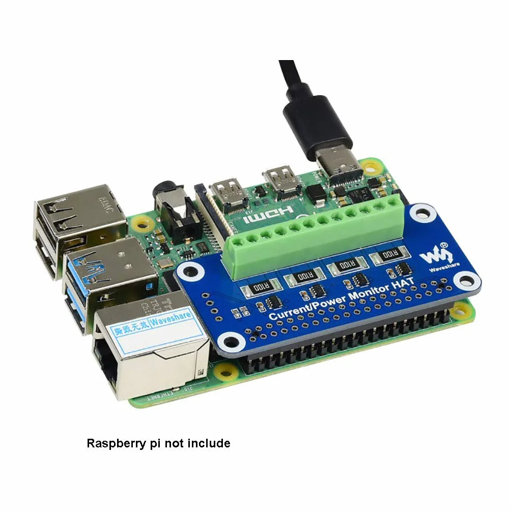 Waveshare 4-ch Current/Voltage/Power Monitor HAT do Raspberry Pi I2C/SMBus Interface Easy to Monitor each Channel's Current, Voltage and Power Consumption