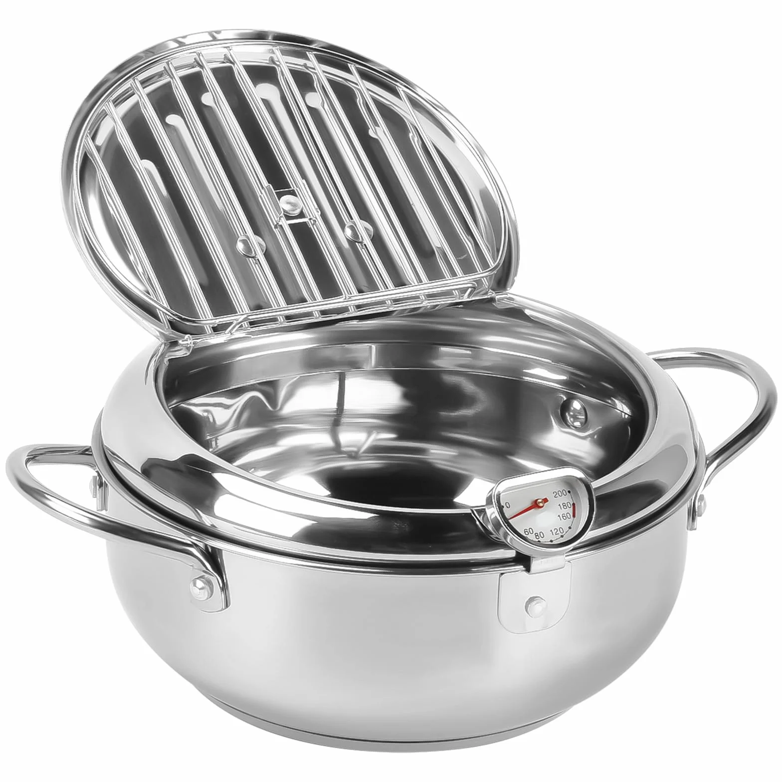 Frytkownica, garnek do smażenia w stylu japońskim, japońska frytkownica tempura, z termometrem i pokrywką, japoński garnek do smażenia ze stali nierdzewnej, do frytek, skrzydeł kurczaka i krewetek (20
