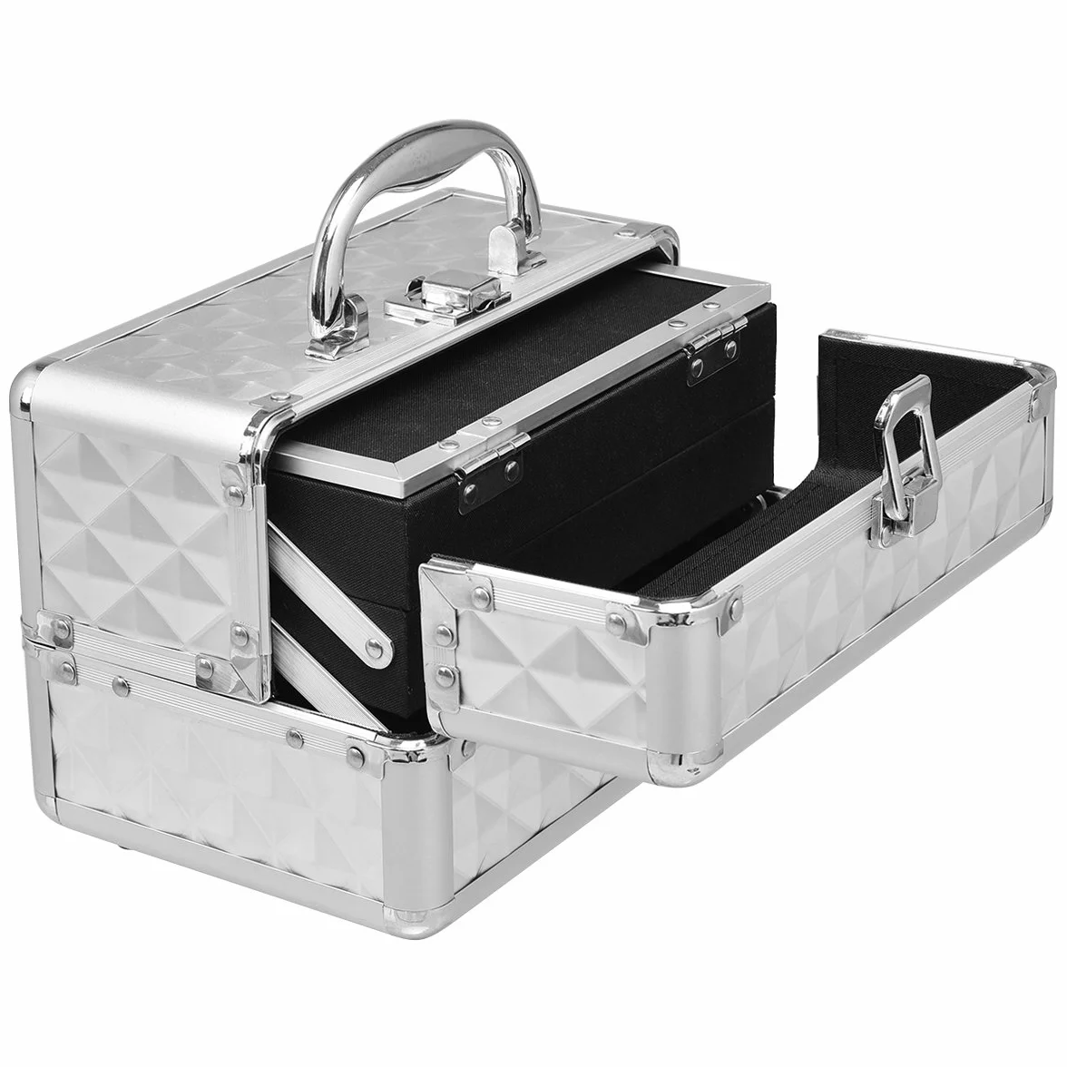 COSTWAY kuferek kosmetyczny Beauty Case z lustrem, srebro, 23 x 15 x 18cm