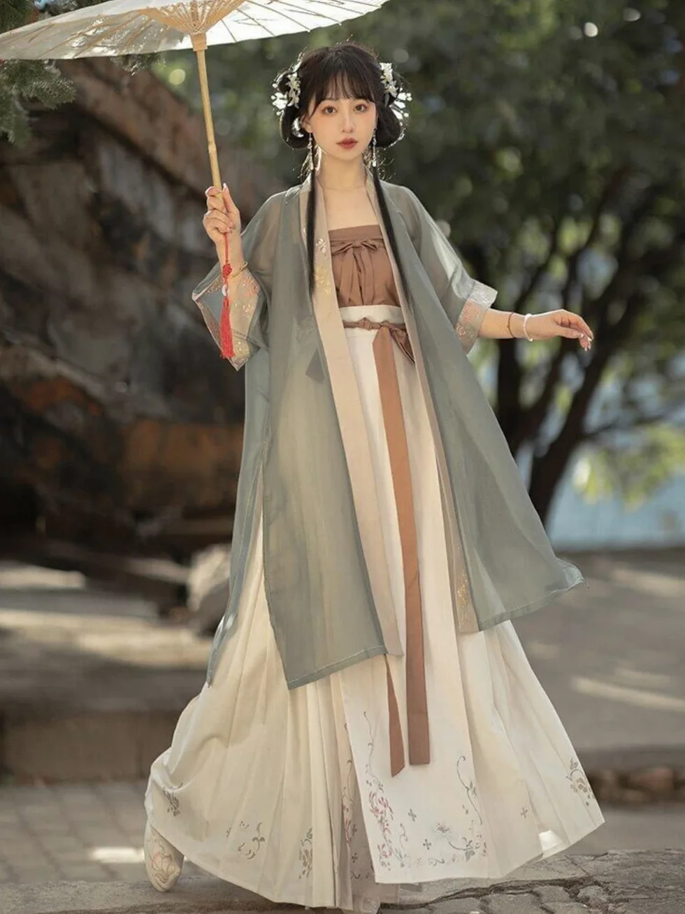 Chińska sukienka Hanfu 4 szt. zestaw herbata zielona płynąca sukienka maxi chińskie starożytne kobiety