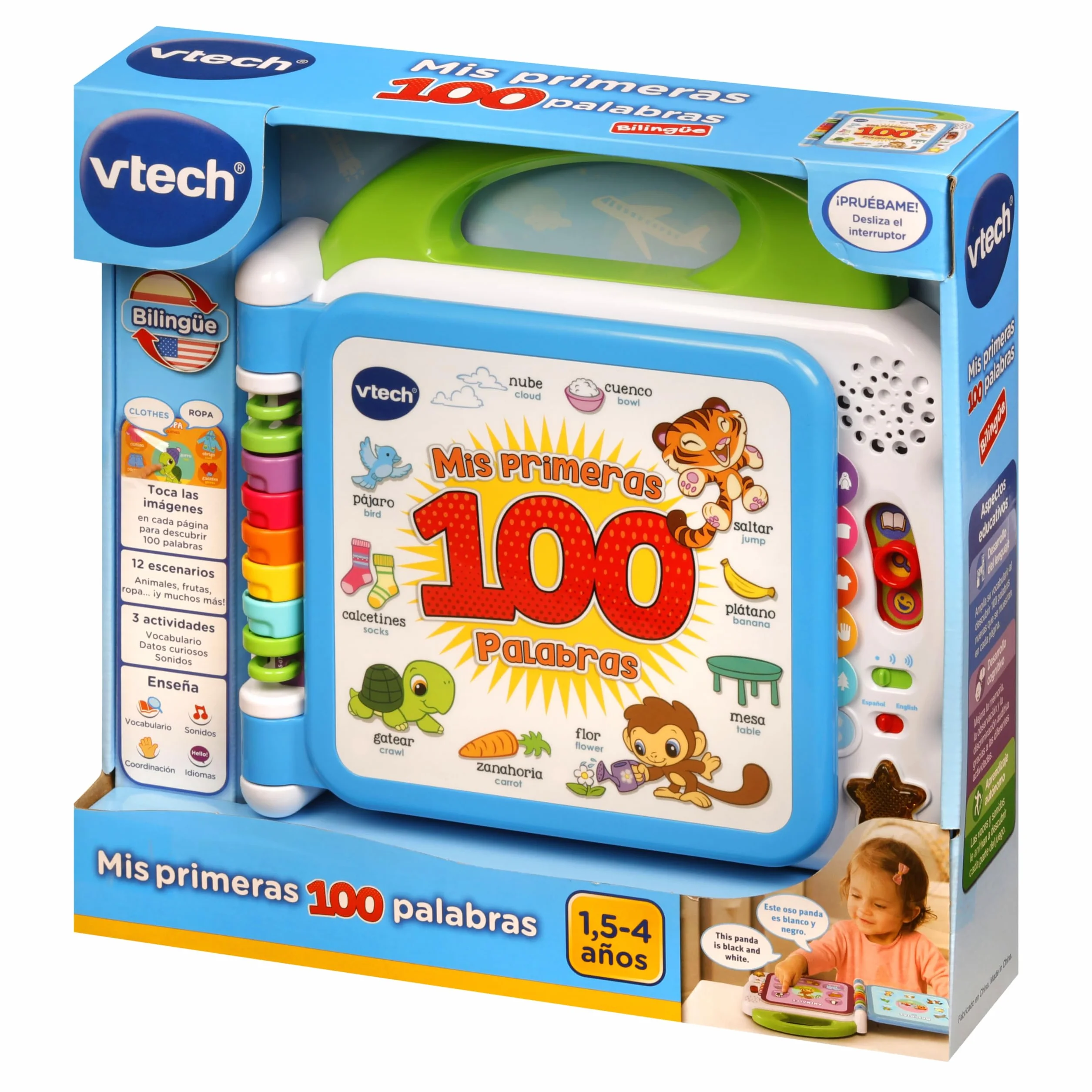 VTech - Moje pierwsze 100 słów dwujęzyczny, interaktywna książka edukacyjna hiszpańsko-angielska, zabawka dla dzieci +1,5 lat, wersja ESP