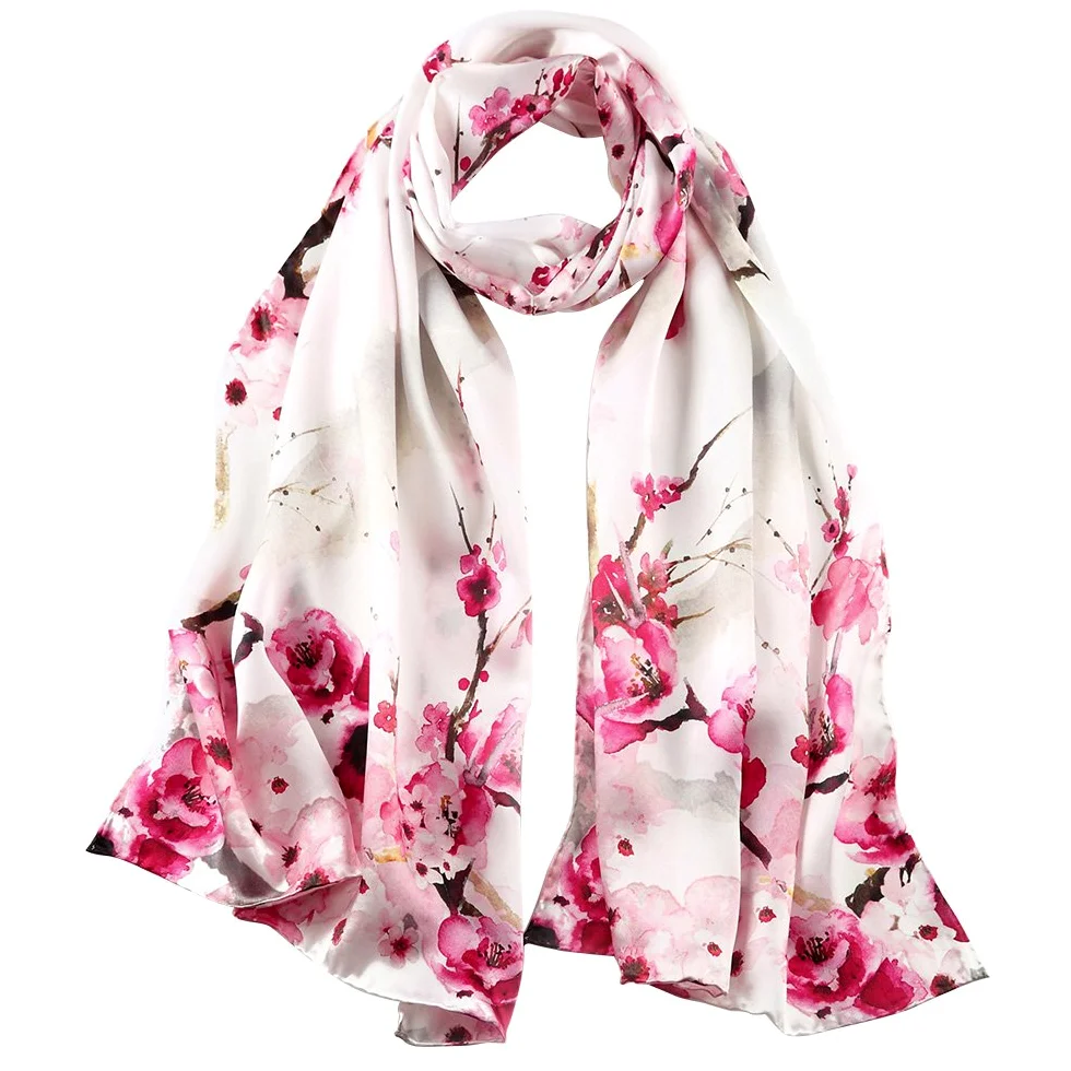Jedwabny szal damski 100% jedwab, 20+ kolorowy, luksusowy szal, ciepły i miękki, jako chusta jedwabna apaszka Pashmina - 53 * 170 cm, krzew piwonia