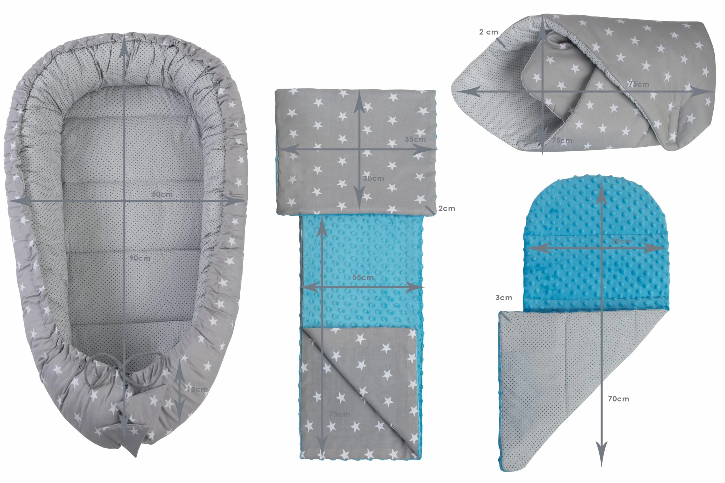 Medi Partners 5el. Kokon Niemowlęcy 100x60x15cm Wyjmowana Wkładka Kocyk Plaska Poduszka Rozek Niemowlecy Lozeczko 100% Bawełna