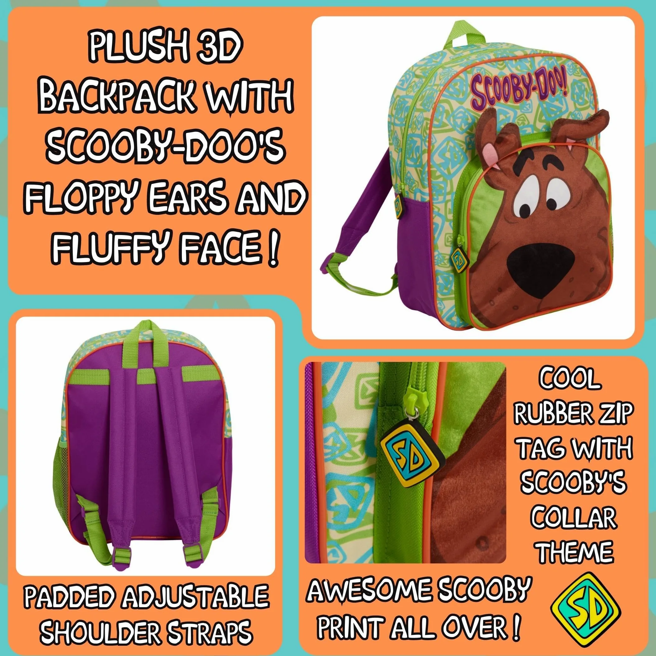 Scooby Doo plecak dla dzieci, duży plecak szkolny, podróżny, sportowy plecak z uchwytem na napoje