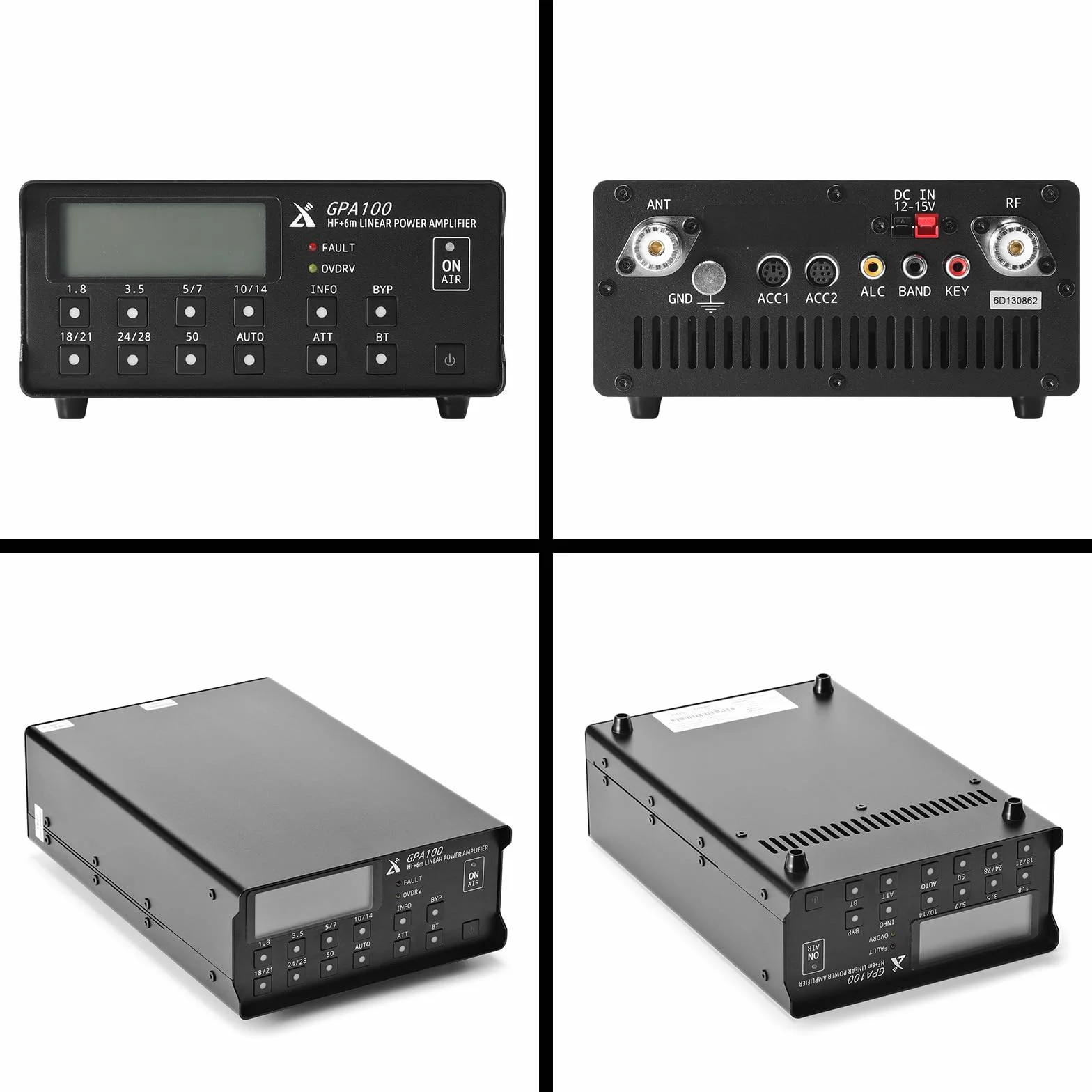 Xiegu GPA100 100 W HF/6 m Wzmacniacz liniowy półprzewodnikowy do radiotelefonów amatorskich QRP, bezprzewodowe sterowanie pasmem Bluetooth dla IC-705, 7-pasmowy wzmacniacz HF, dla G90/X6100/X6200