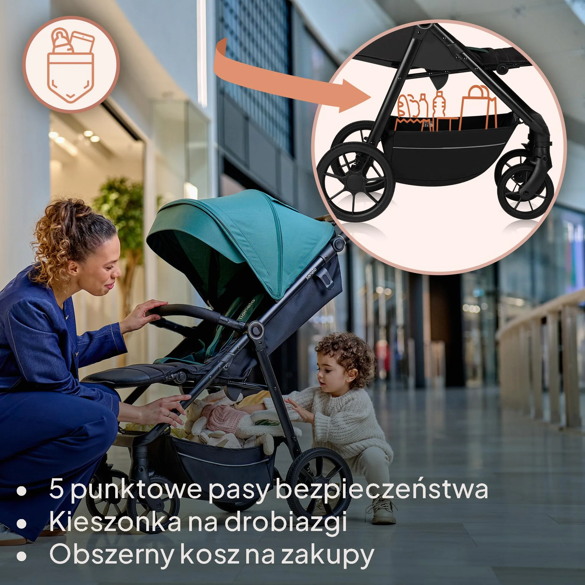 LIONELO MIRA Wózek dziecięcy do 22 kg, od 6 m do 4 lat, kółka obrotowe o 360°, całkowita amortyzacja, regulowany oparcie i podnóżek, XXL, UPF50, duży kosz do 3 kg (różowy)