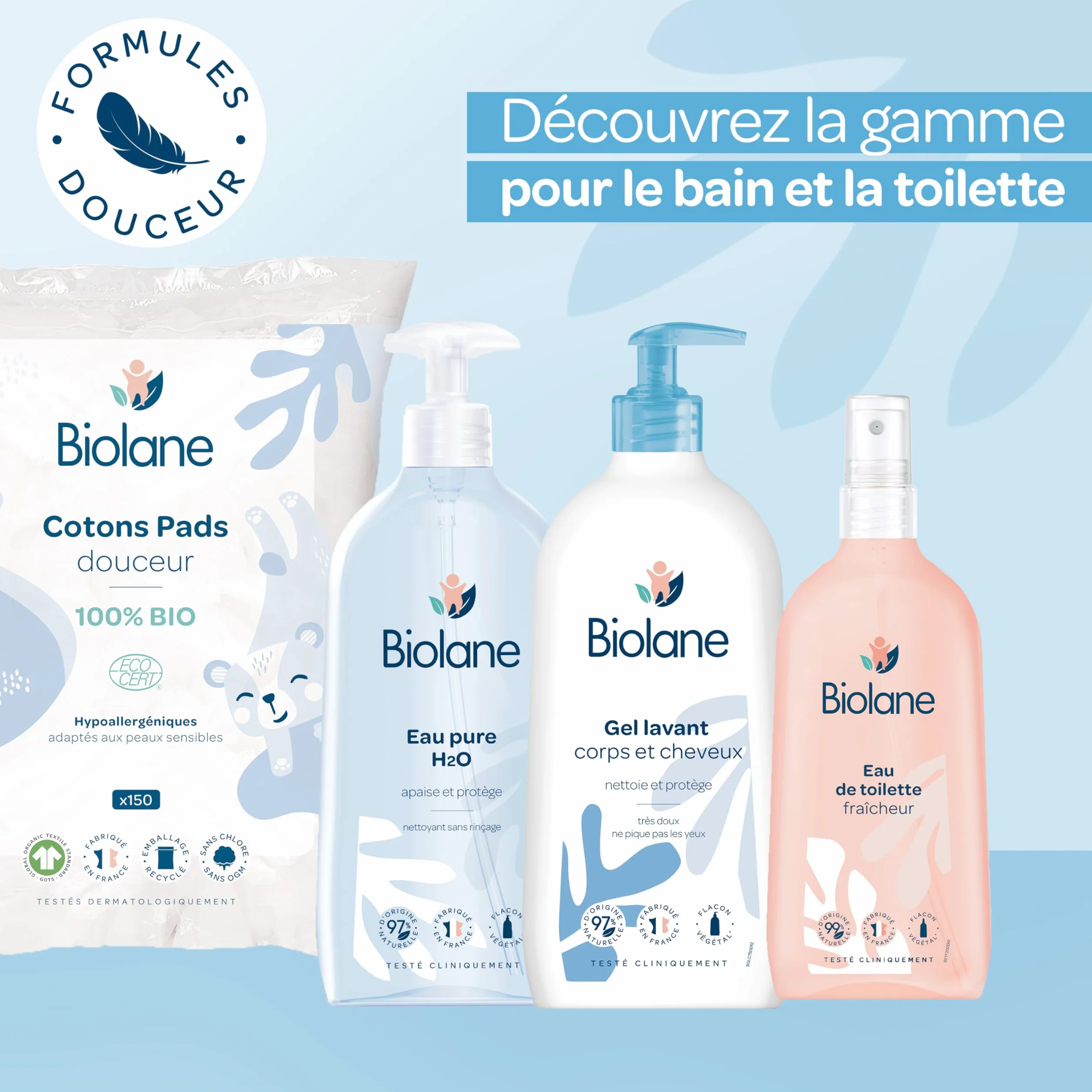 BIOLANE - Zestaw 3 bawełnianych wkładek do miękkich - Baby - 100% organicznych - 150 bawełny - Skóra wrażliwa - Zmiana & WC - Od urodzenia - Wyprodukowano we Francji