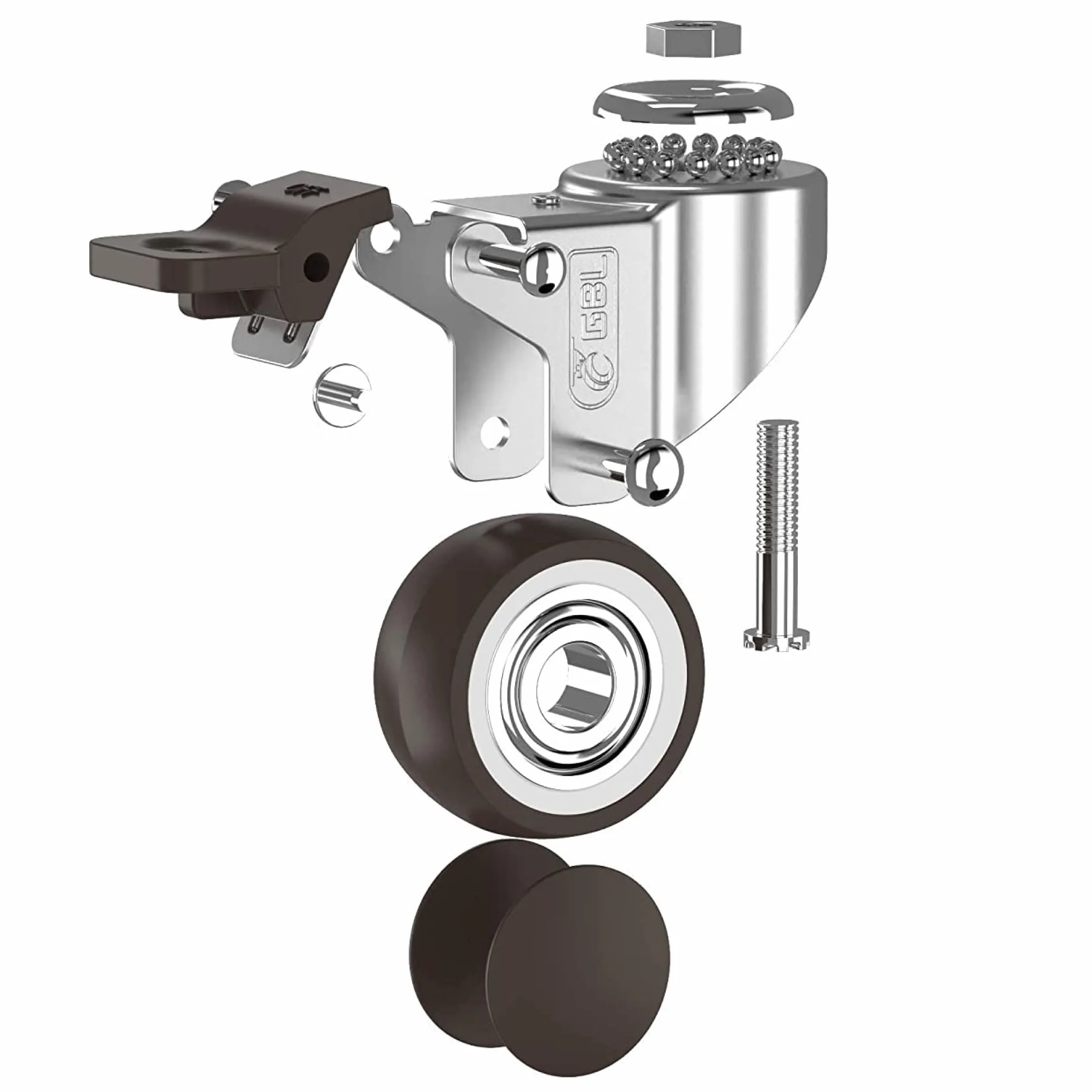GBL kółka skrętne do dużych obciążeń z 4 hamulcami i śrubami, 50 mm, M10 x 25 mm, do 200 kg, 4 sztuki, bez śladów na podłożu, bezgłośne kółka skrętne, do mebli, gumowane kółka do wózków, srebrne kółka