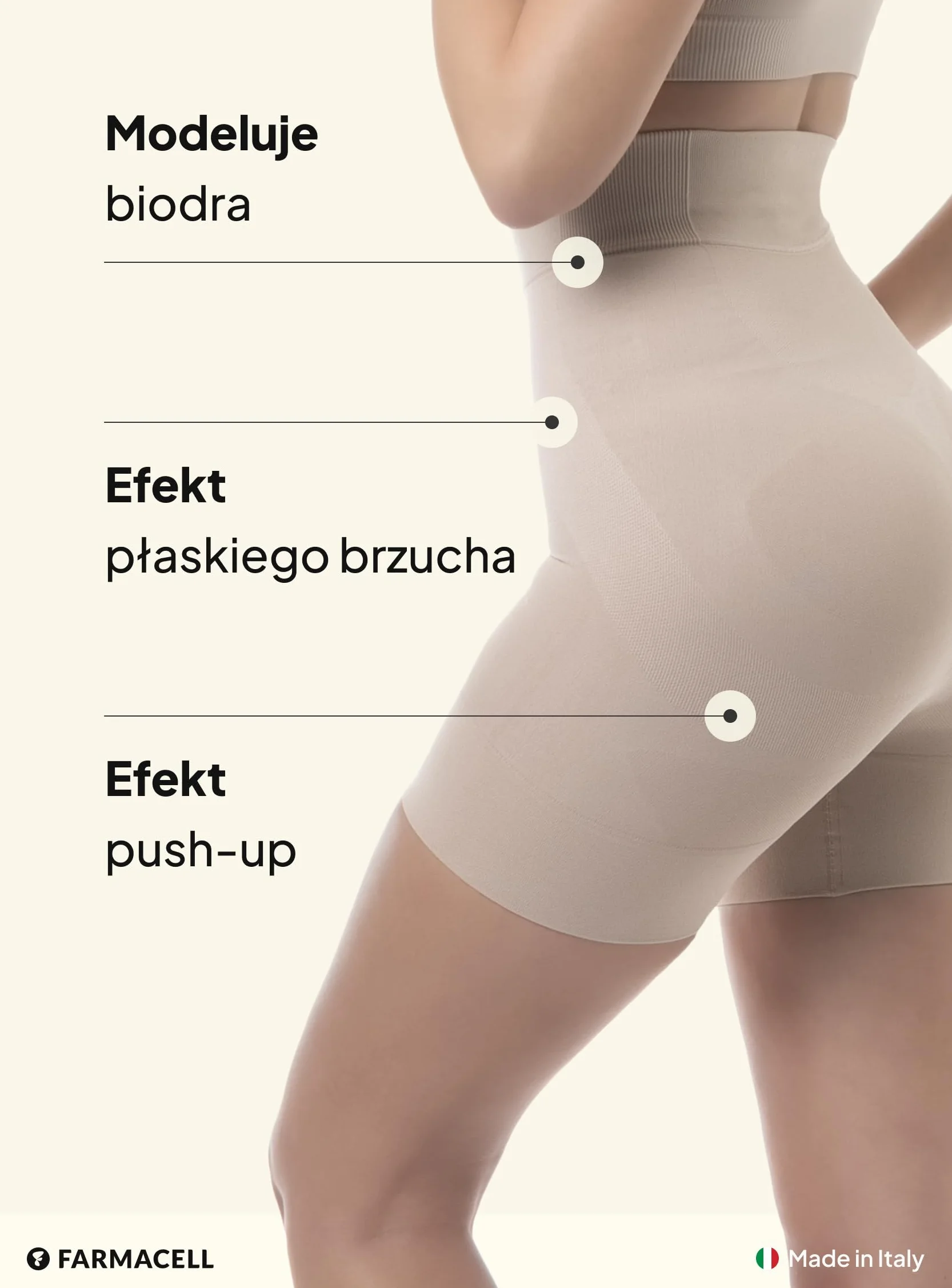 Farmacell Krótkie Szorty Modelujące Damskie, Kontrolą Brzucha, Push-Up, Made in Italy, 602