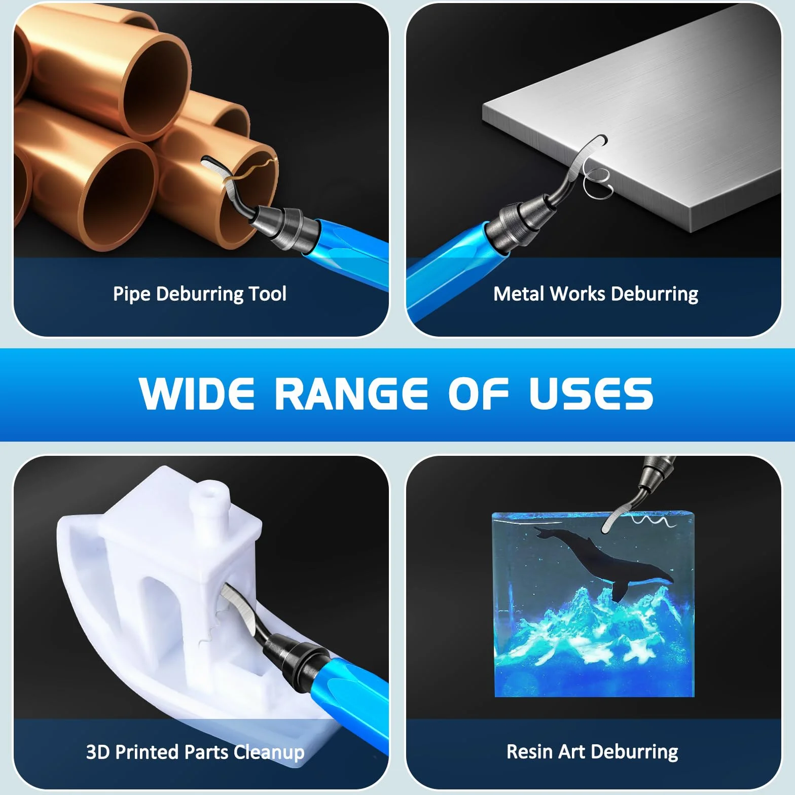 Narzędzie do usuwania zadziorów, Burr Remover z 20 ostrzami w 3 modelach, obrotowe ostrza do depilacji 360°, praktycznenarzędzie do aluminium, druku 3D, miedzi i stali metalu, plastiku