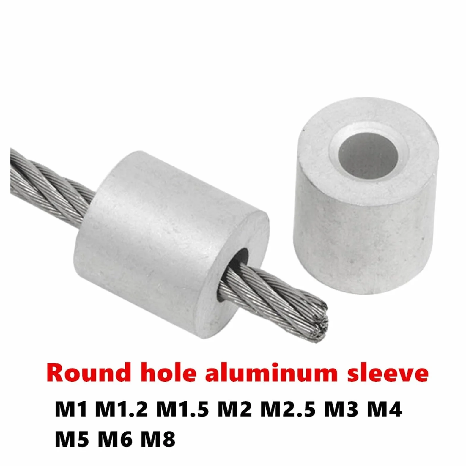 1 szt. Zacisk do liny stalowej Złączka wtłaczana Biały okrągły otwór Aluminiowe zaciski kablowe Rękawy Końcówki kablowe (Color : Silver, Size : M2.5 (100pcs))