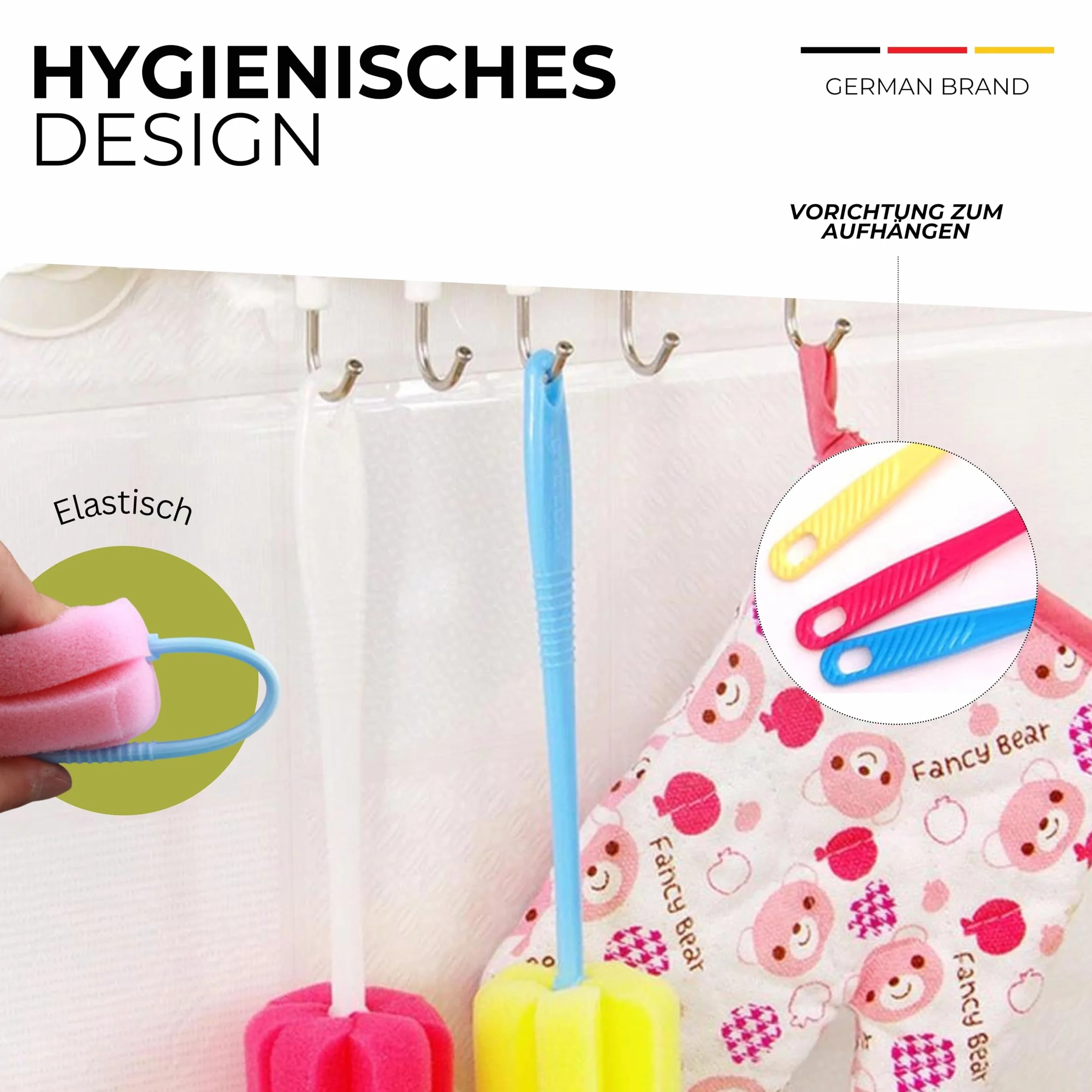 Gadget-Hero szczotka do czyszczenia butelka, zestaw 6 sztuk, gąbka do mycia naczyń, nie rysuje się, długie uchwyty, gąbka do czyszczenia butelka dla niemowląt
