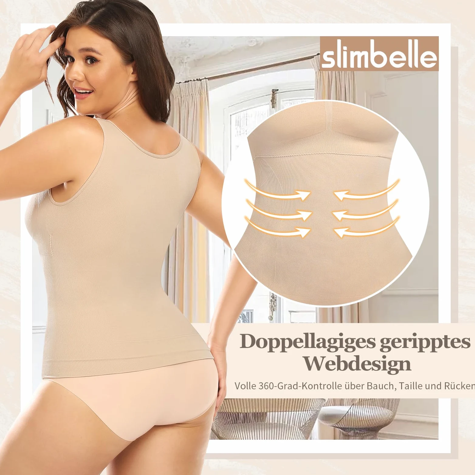 SLIMBELLE Damski podkoszulek biustonosz, koszula, bezszwowy tank top ze zdejmowanymi miseczkami, wyszczuplający brzuch, bez fiszbin, koszulka, modelująca figurę, modelująca sylwetkę, modelująca