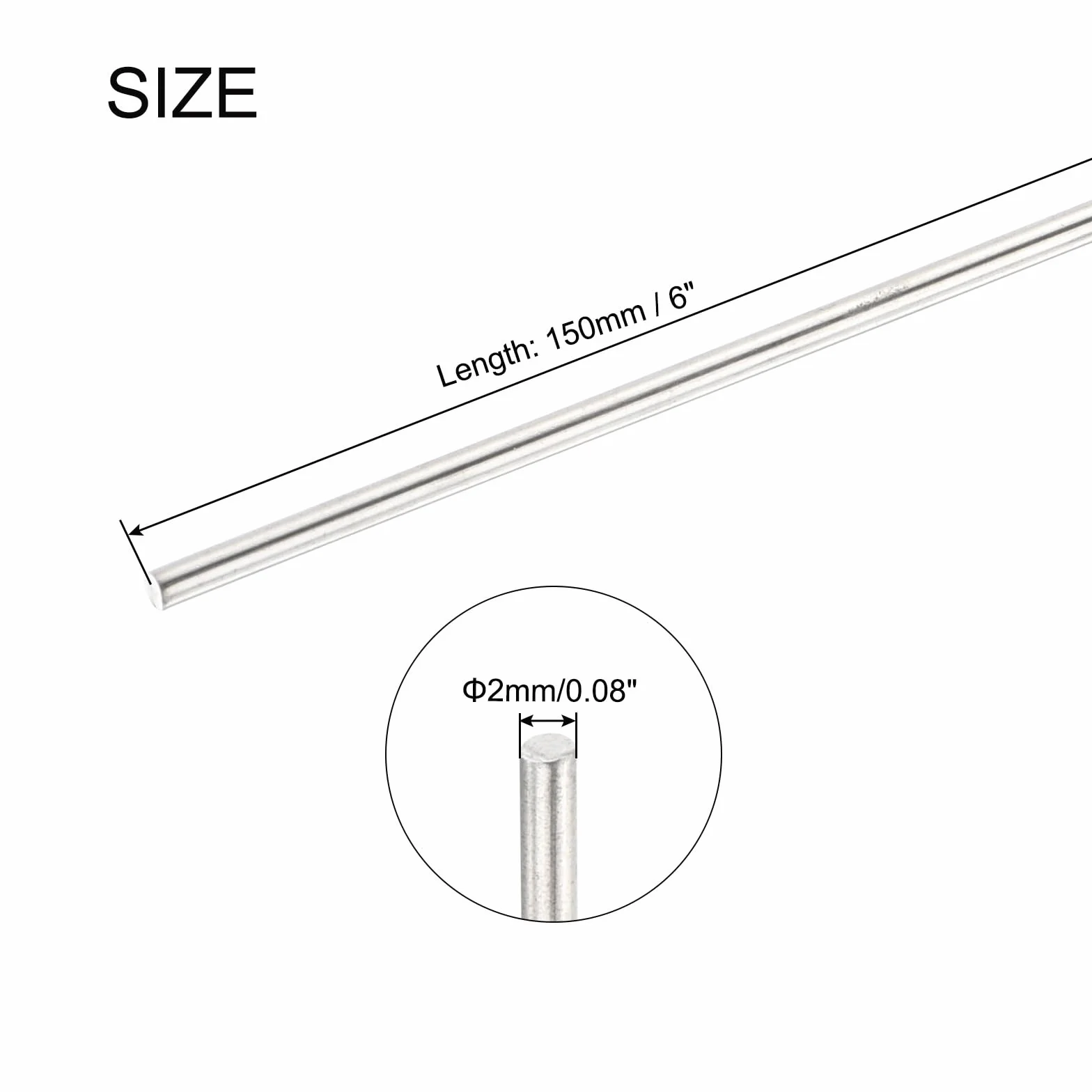 QUARKZMAN 2mm x 150mm okrągły pręt ze stali nierdzewnej, solidny metalowy pręt do tokarki, zapasy prętów do rękodzieła, modele samochodów, śmigłowce - 10 sztuk