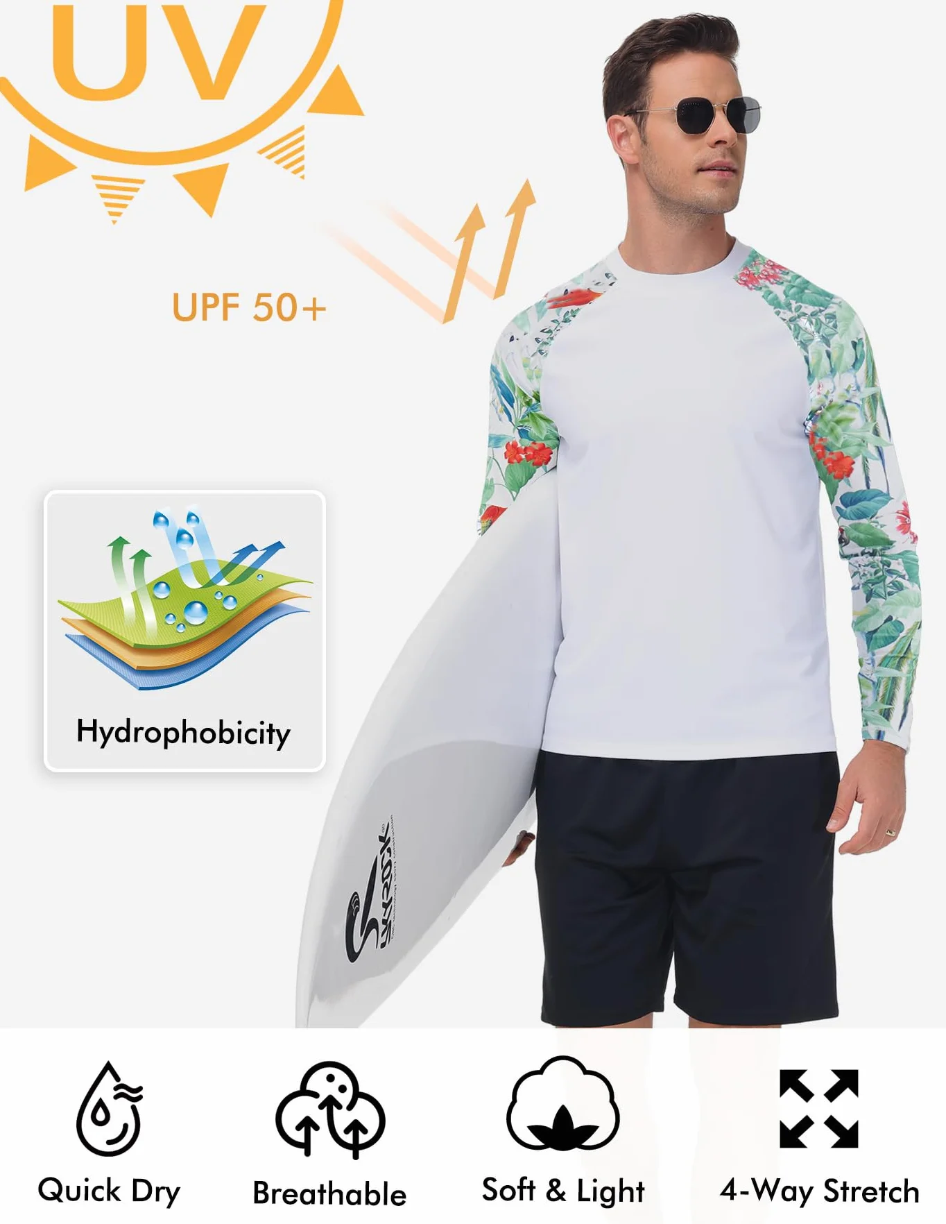 MOCOLY Męska koszulka surfingowa z ochroną UV, wodoszczelna, szybkoschnąca, z długim rękawem, do pływania, surfowania, żeglowania, uprawiania sportu, wędrówek, aktywności na świeżym powietrzu