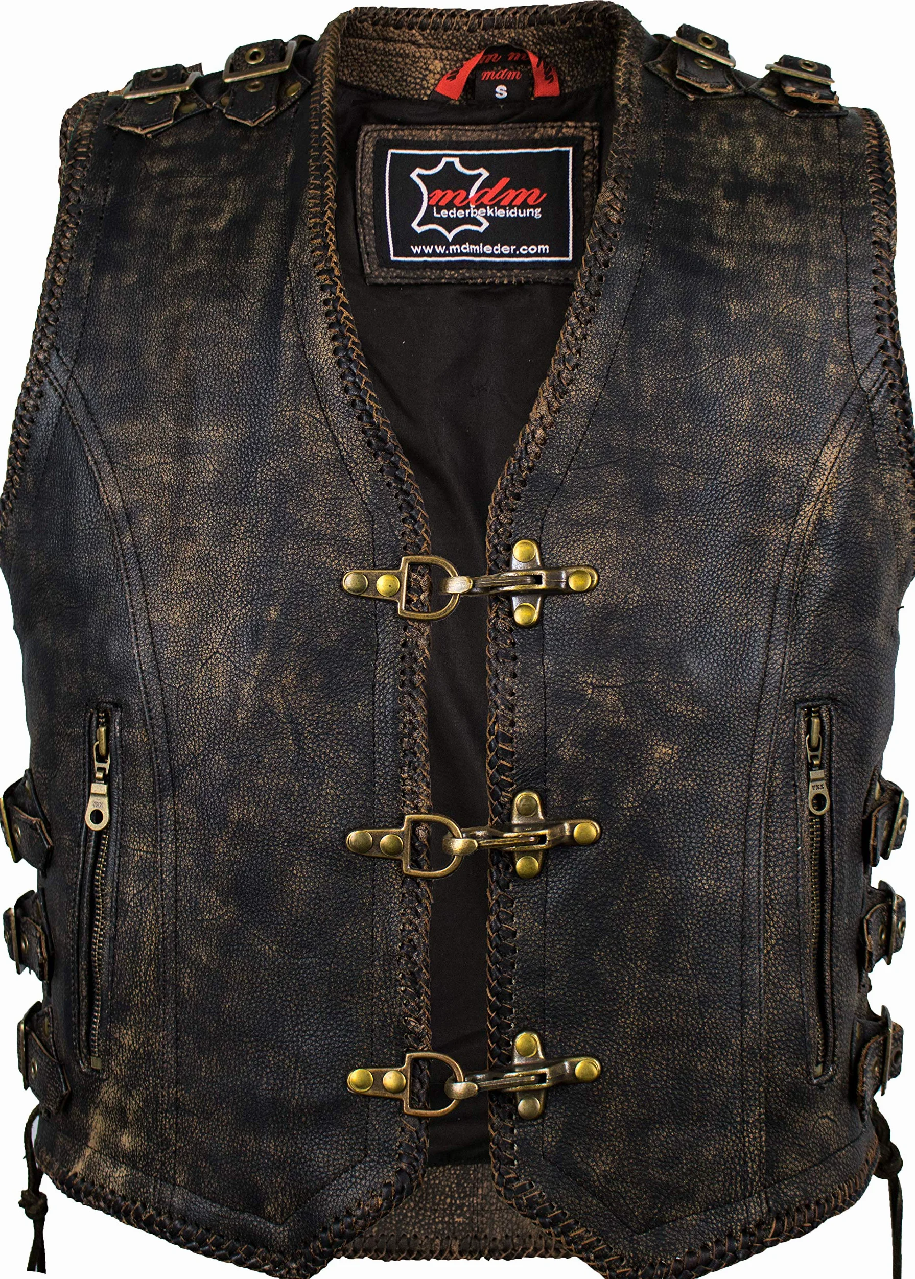 Męska kamizelka skórzana w stylu vintage/kurtka motocyklowa