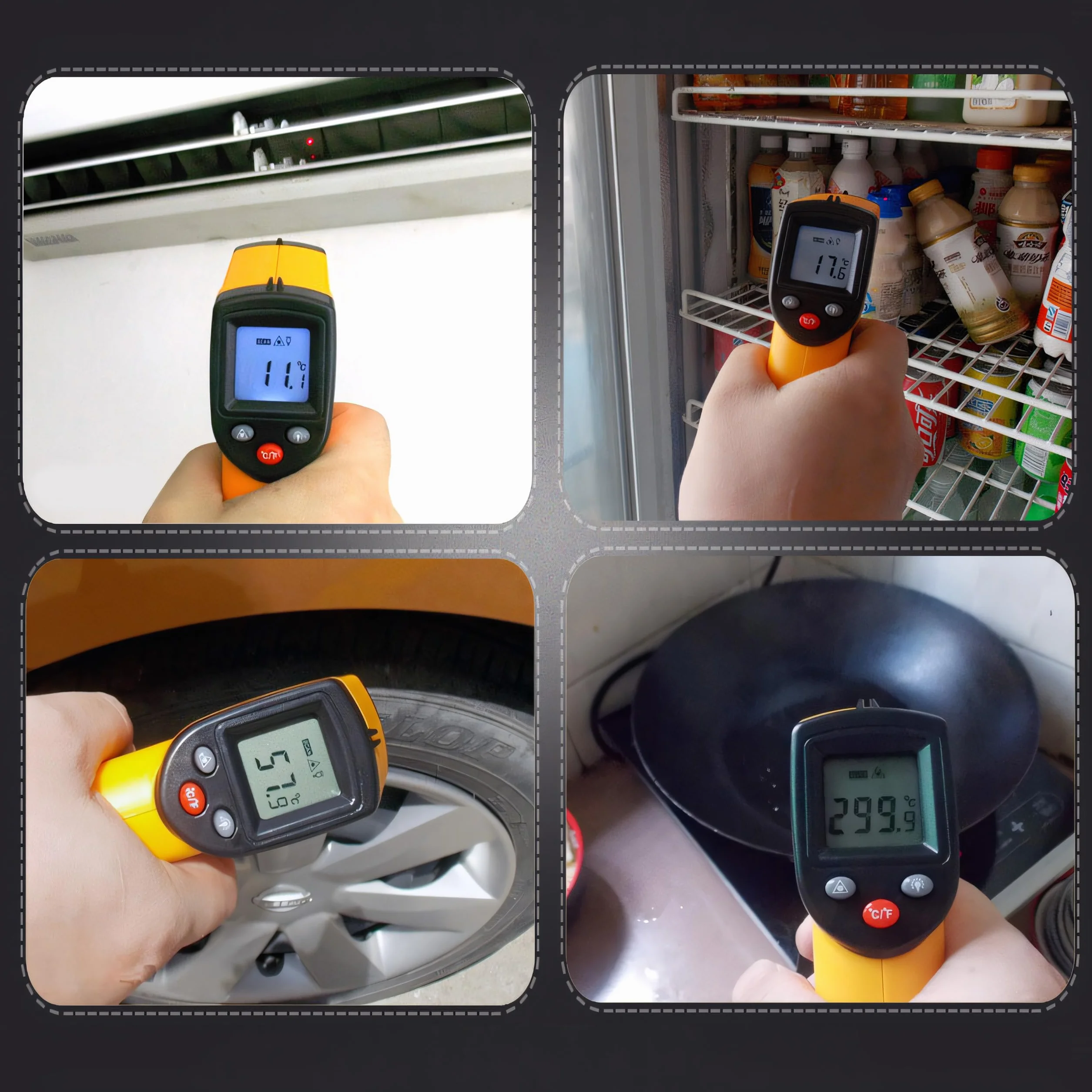 Retoo Termometr na podczerwień, miernik temperatury, cyfrowy, bezdotykowy, laserowy pistolet temperatury, wyświetlacz LCD, -50°C ~ 380°C (-58~716°F), miernik temperatury
