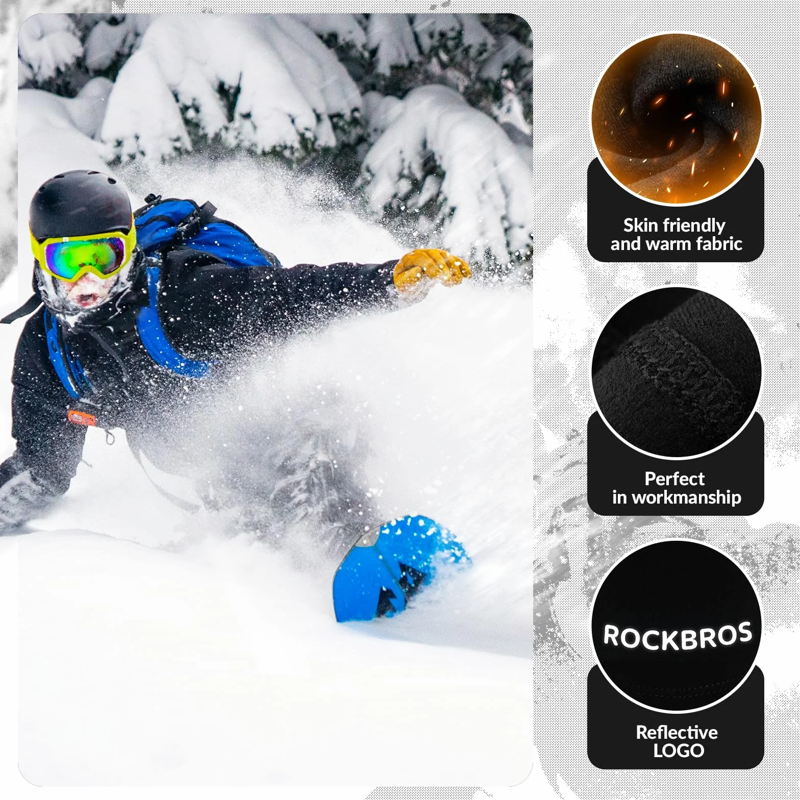 ROCKBROS Kominiarka Dziecięca Termiczna Maska Zimowa Narciarska dla Dziewczynek Chłopców Sporty Outdoorowe