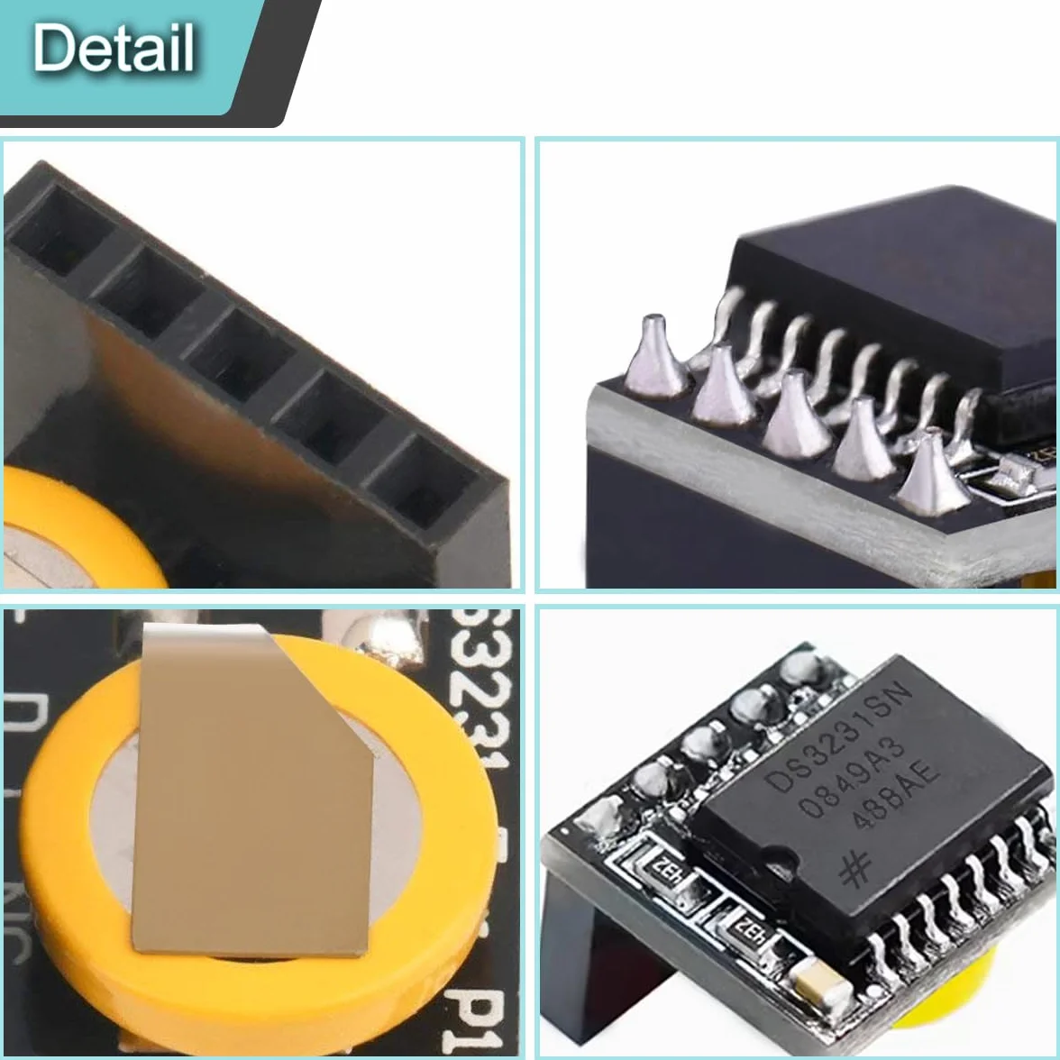 4 sztuki DS3231 zegar czasu rzeczywistego, moduł RTC, zegar z modułem pamięci baterii 3,3 V/5 V, dział do Raspberry Pi do tablicy Arduino, do majsterkowania, testów, z 20-biegunowym kablem