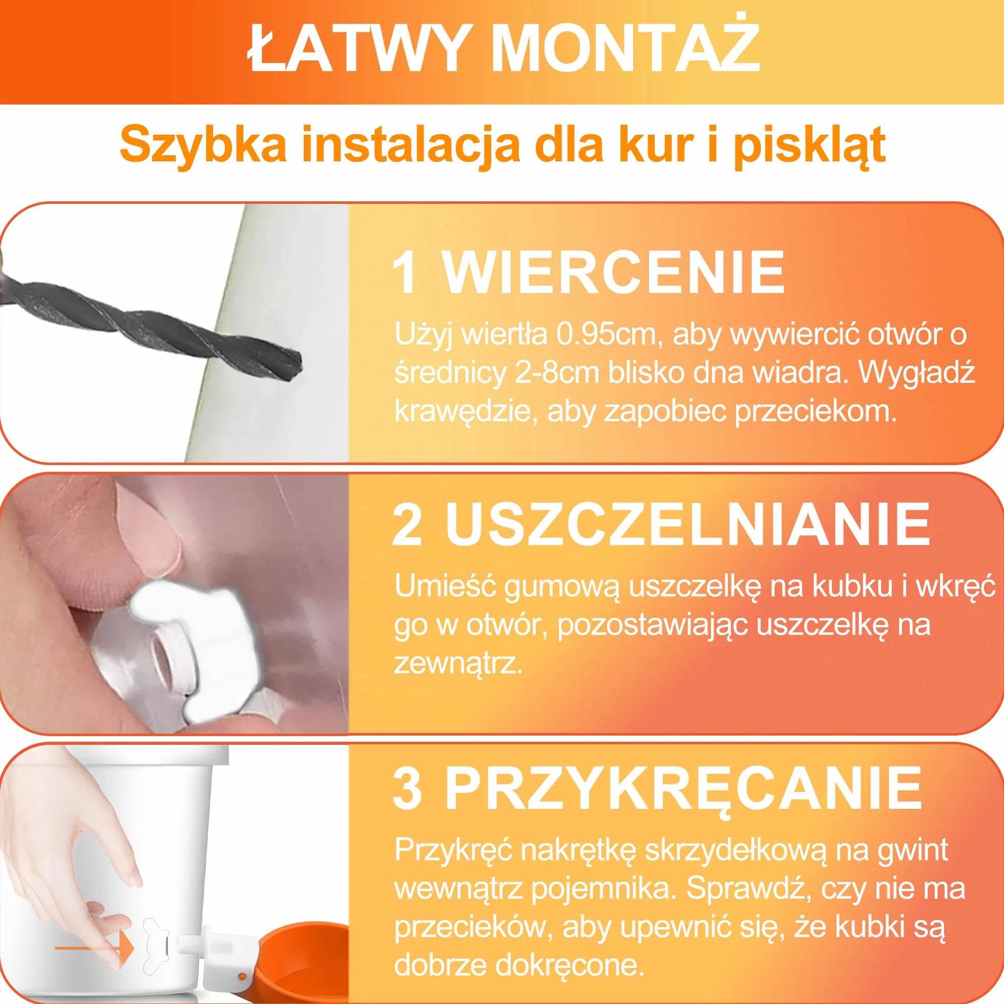 ZenxyHoC DIY kubek na wodę dla kurcząt, 6 sztuk, automatyczny zestaw poidła dla drobiu