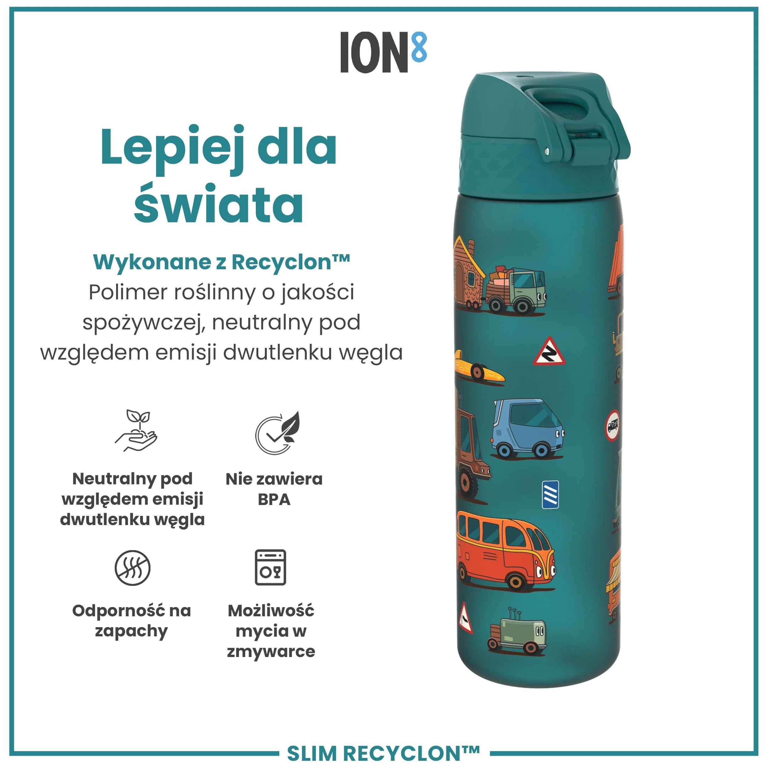 ION8 Butelka na Wodę, 500 ml/18 oz, Szczelna, Łatwe Otwieranie, Bezpieczny Zamek, Można Myć w Zmywarce, Bez BPA, Higieniczne Pokrycie, Uchwyt do Przenoszenia, Łatwa Czyszczenie, Bezwonny, Samochody