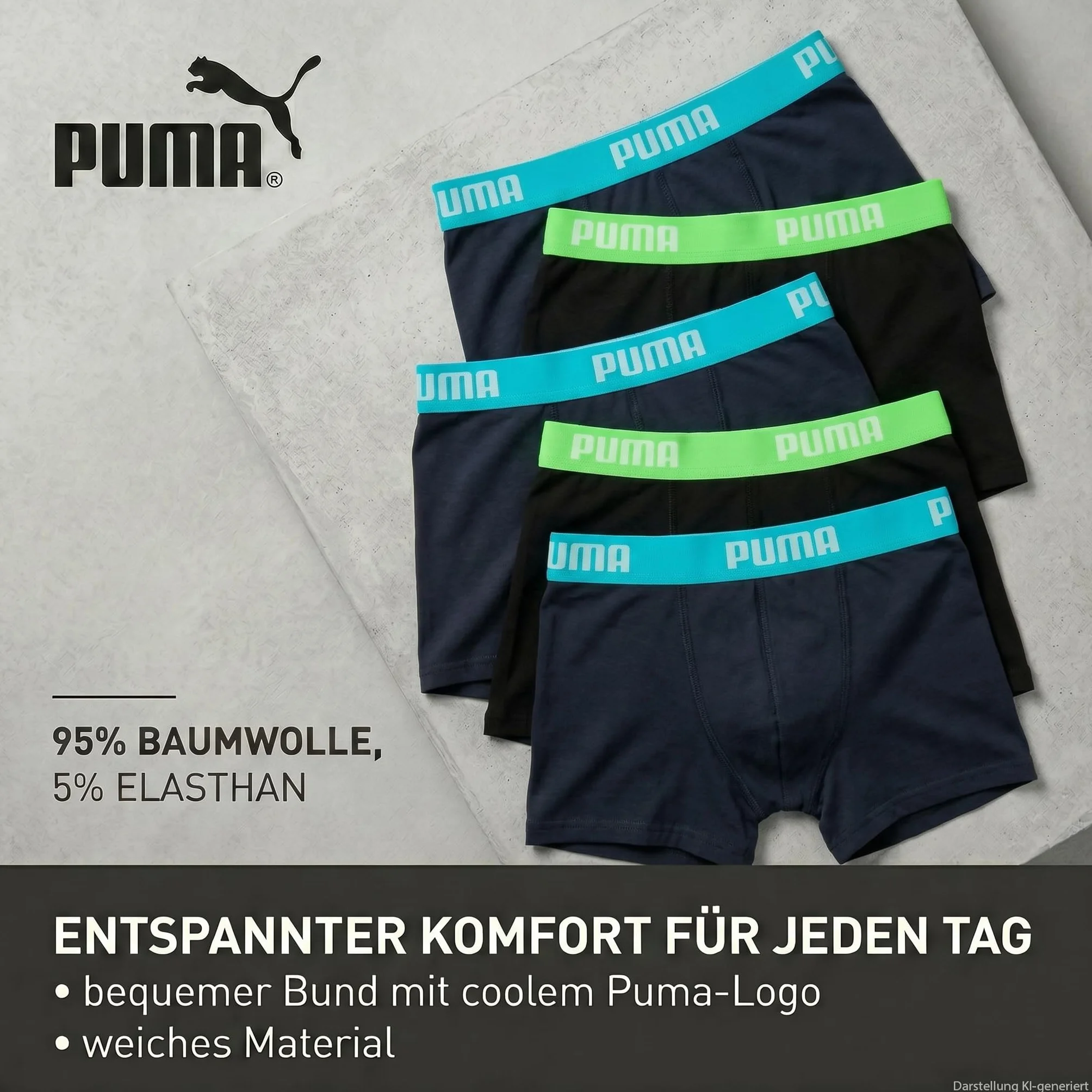 PUMA Bokserki chłopięce 5 sztuk Atrament indyjski turkus 152
