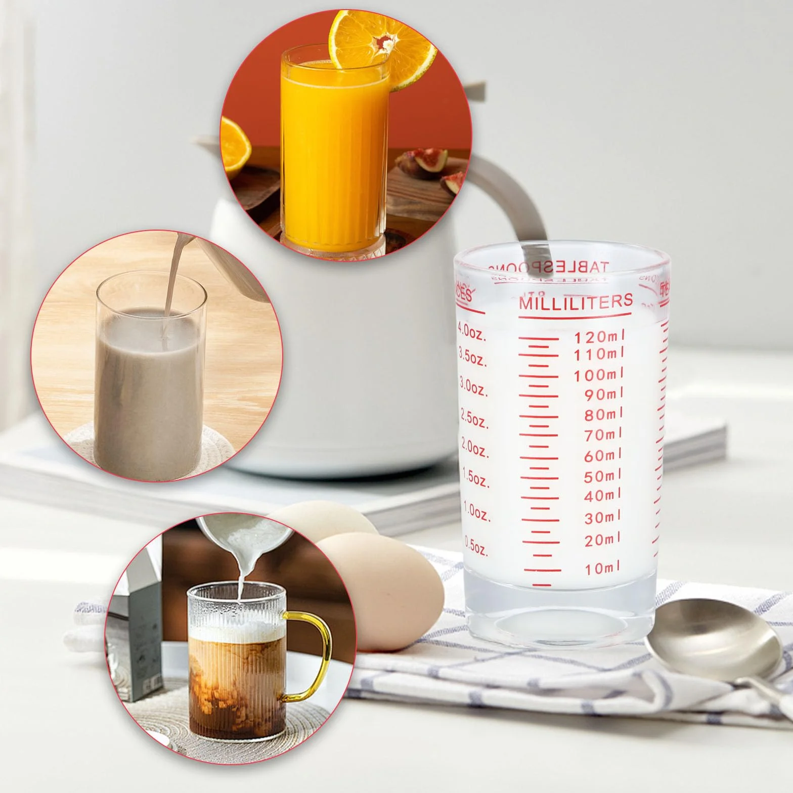 Dokeno Mini kubek z miarką 4OZ/120 ml, szkło stopniowe z wagą, wytrzymałe kubki, mały szklany kubek miarkowy do kuchni, baru, wódki, koktajl, tequila