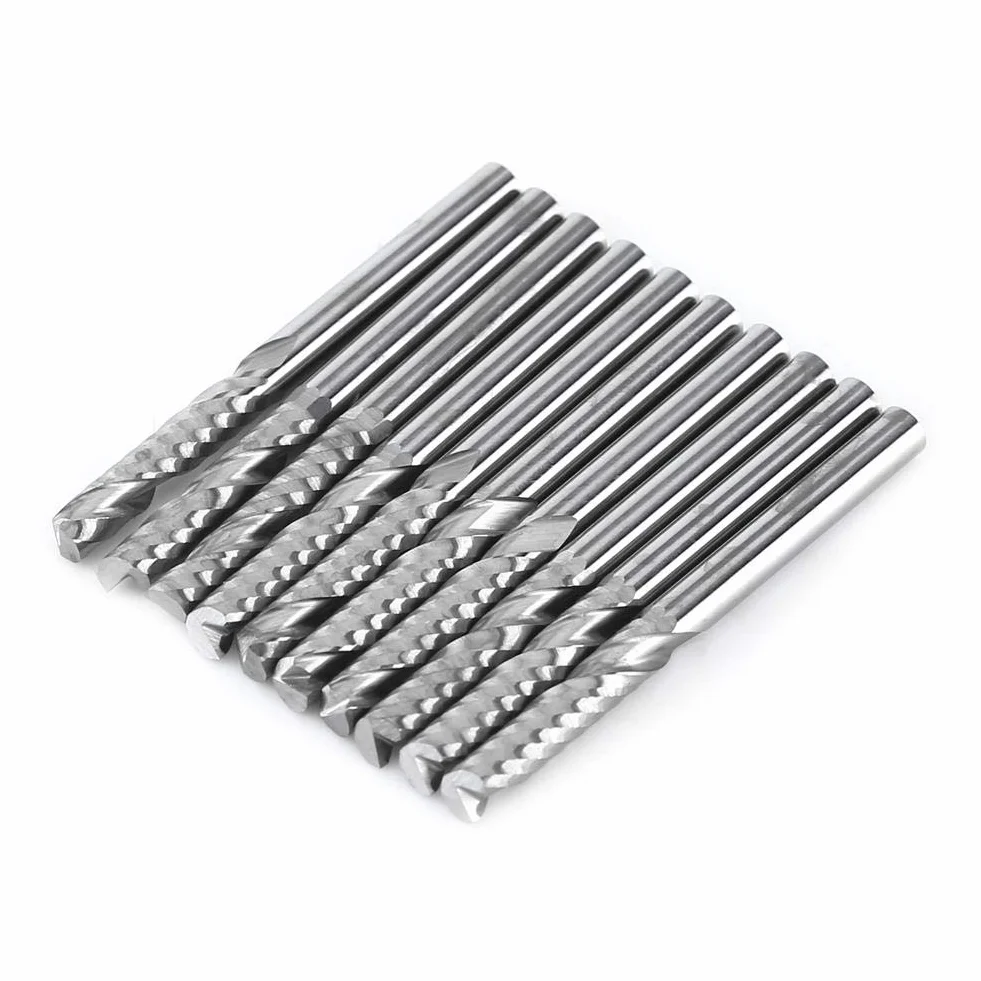 Akozon 10 sztuk frez z węglika wolframu spiralne frezy końcowe pojedynczy ostrze frez frez cnc bity 4mm trzpień
