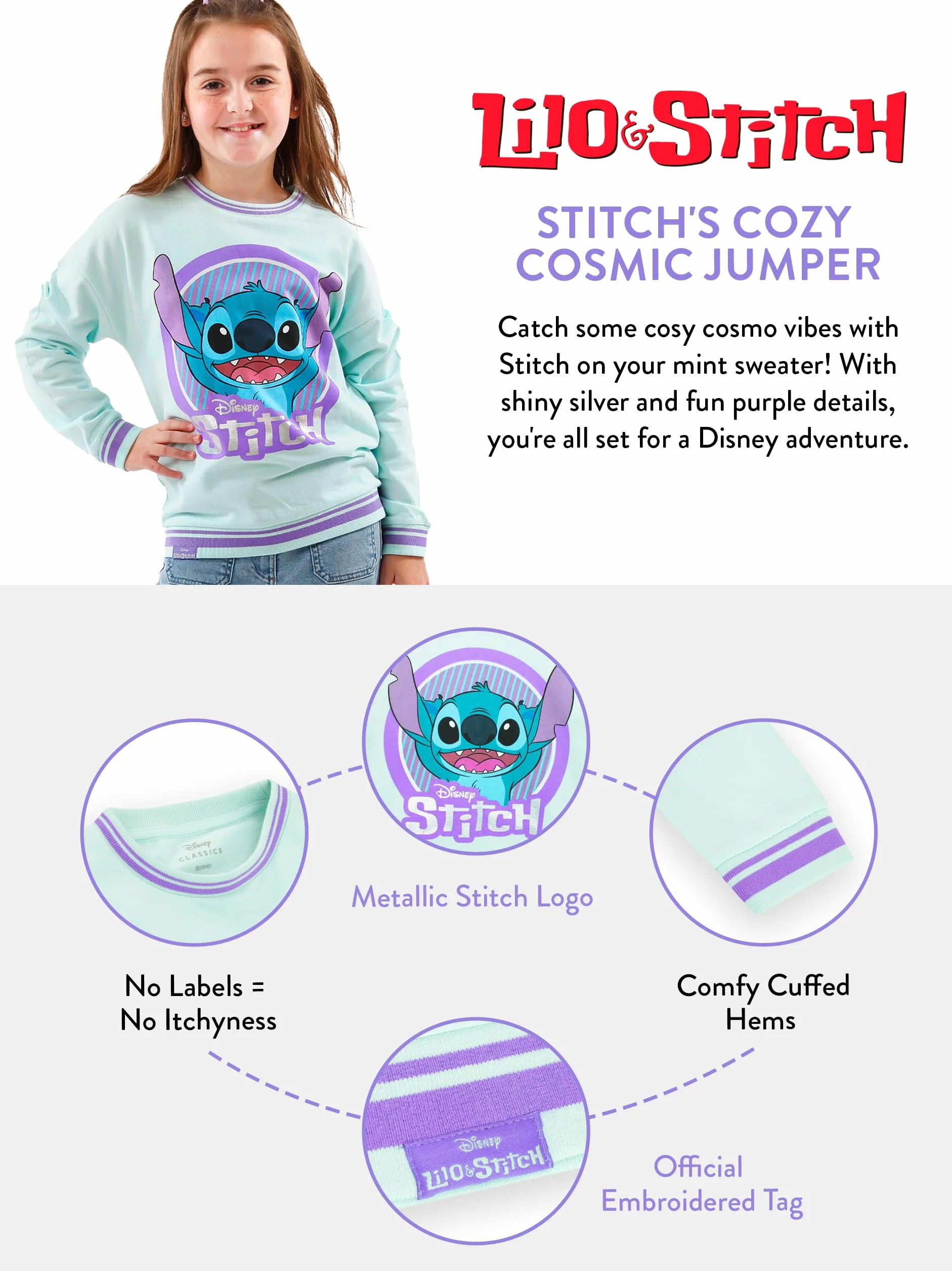 Disney Dziewczęca Bluza Stitch | Ubrania Stitch Dla Dziewczyn | Oficjalne Prezenty Lilo i Stitch Dla Dziewczyn