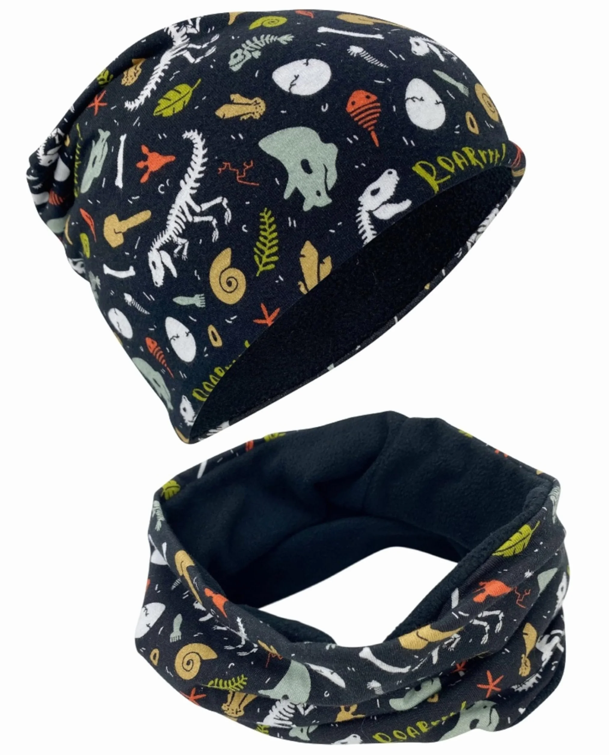 HECKBO Zestaw czapka beanie i komin dla dzieci – z podszyciem z polaru lub dżerseju (dwustronny) – unisex dla chłopców i dziewczynek – 95% bawełny – idealny na jesień, wiosnę i zimę