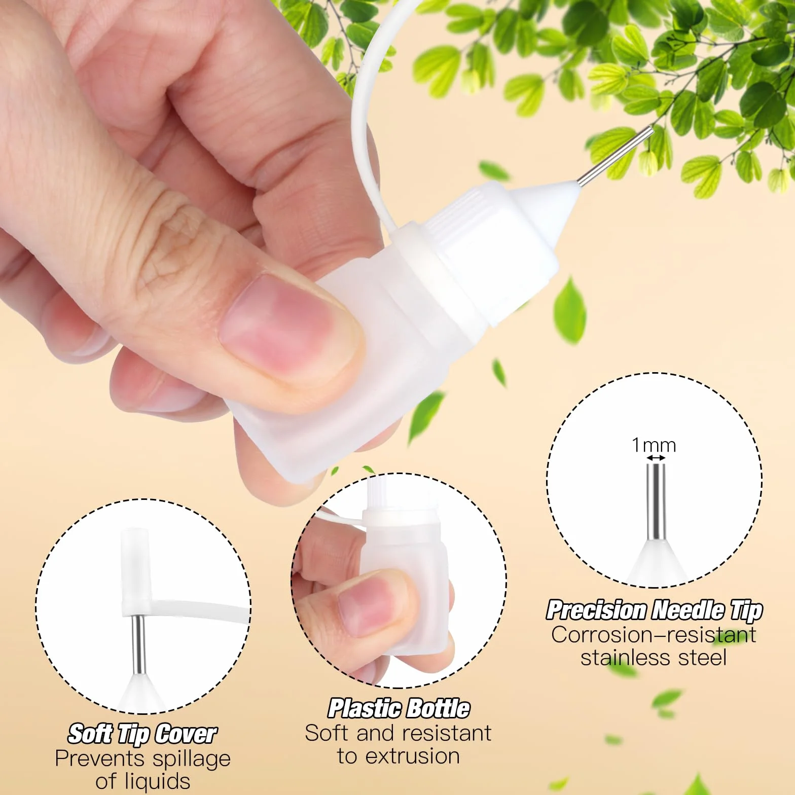 20 sztuk butelek z igłami, 5 ml/10 ml, małe butelki dozujące z końcówką igły, butelka z klejem, aplikator, butelka z 4 pipetami do kleju, smarów, pigmentów