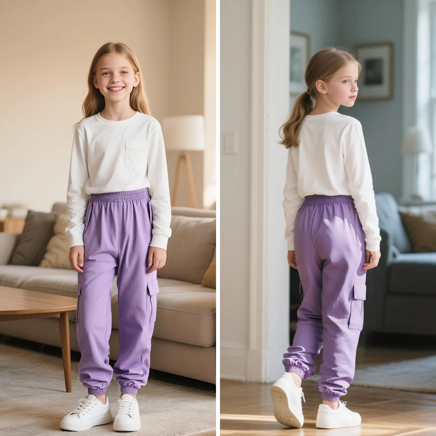 Spodnie cargo dla dziewcząt, bawełna, dziecięce spodnie do biegania, miękkie, oddychające, cargo z elastycznym ściągaczem i kieszeniami, streetwear, spodnie sportowe, spodnie rekreacyjne na