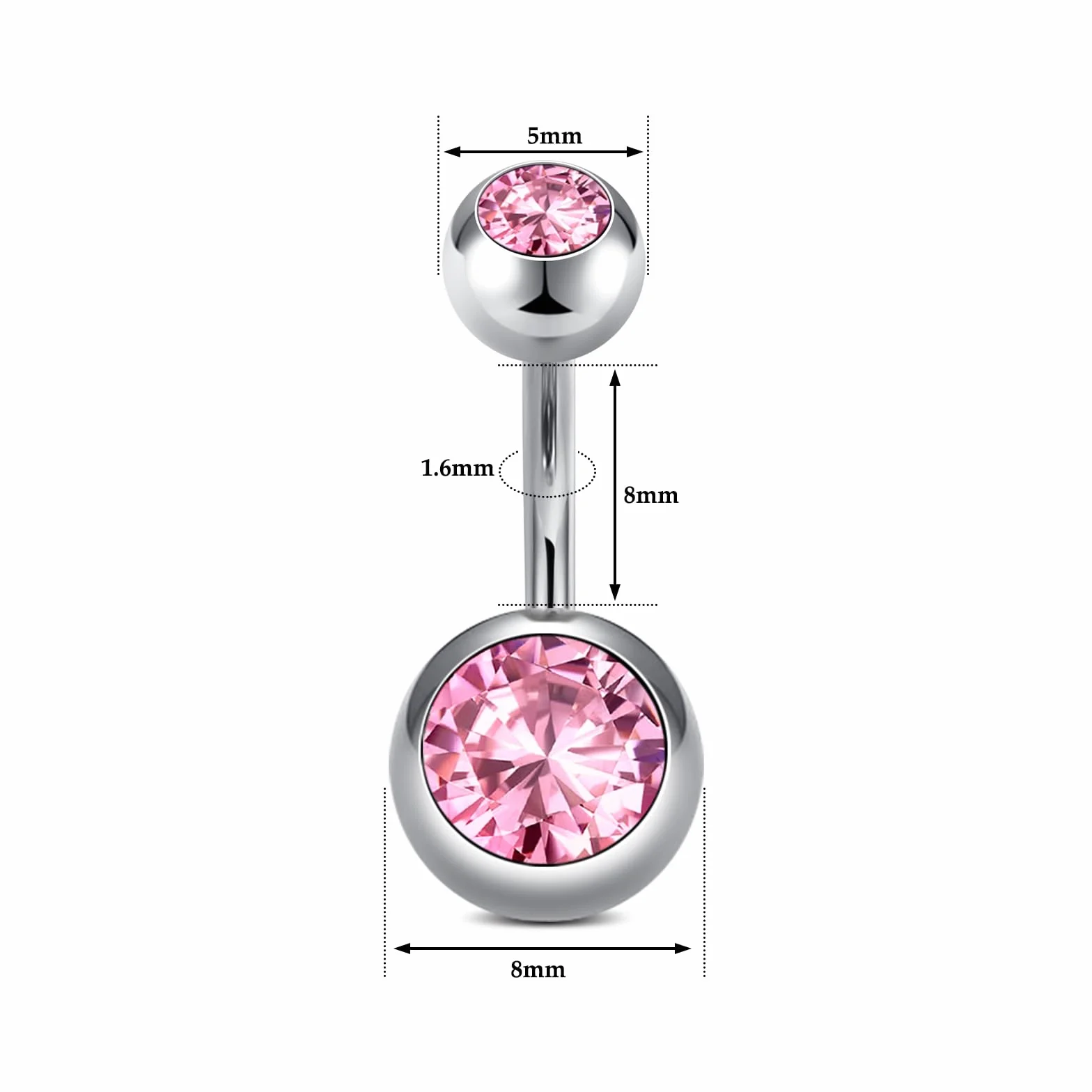 Tytanowy kolczyk do pępka srebrny 6 mm 8 mm 10 mm 12 mm 14 mm 16 mm długość pręcika kolczyk do pępka tytanowy dla kobiet 1 sztuka 14G Solid Titan kolczyk do pępka kolczyk Barbell różowy
