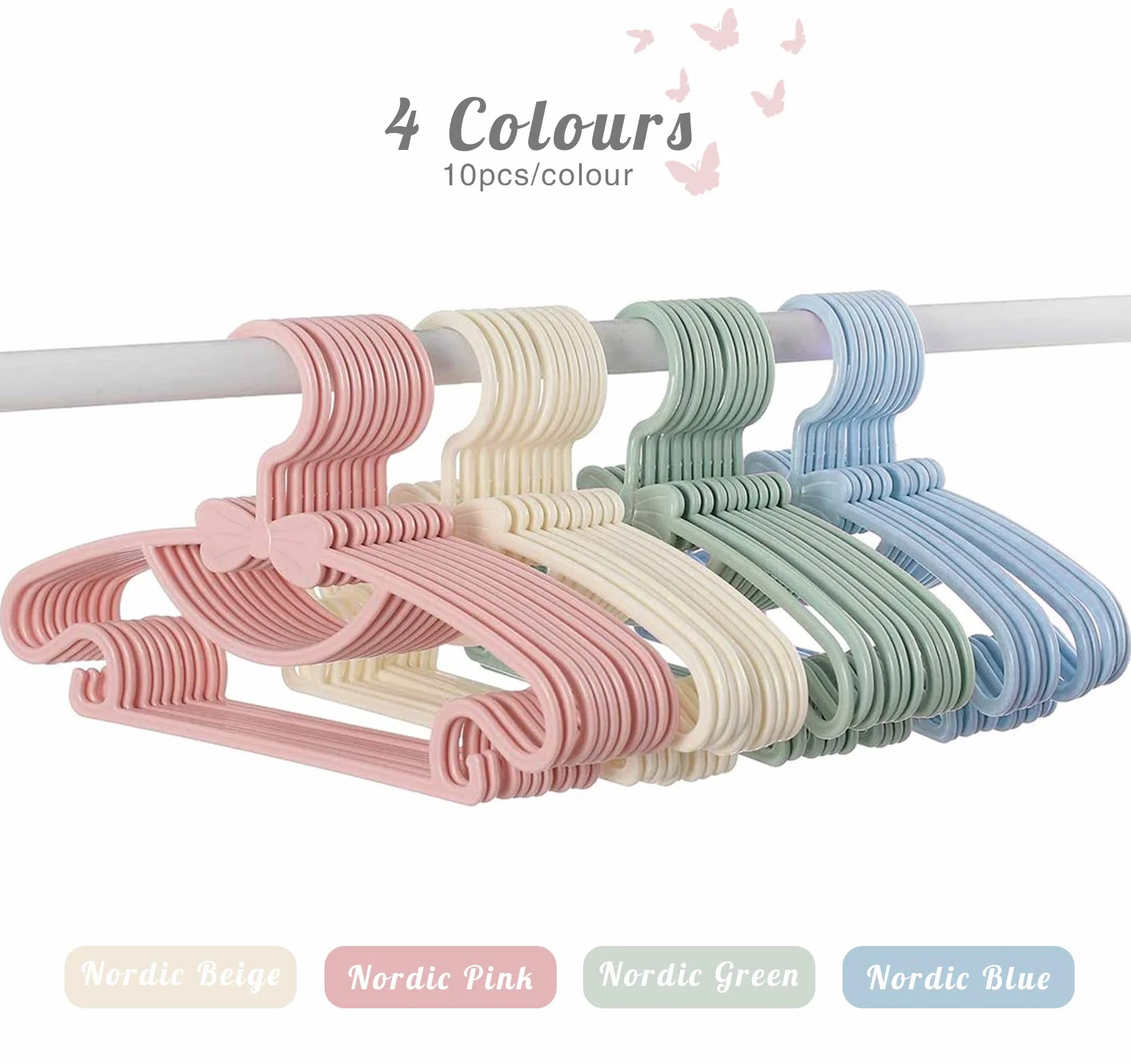Kinder Kleiderbügel Mehrfarbig, Homewit 40 Stück Babykleiderbügel Set Kinderkleiderbügel - 29.5cm mit 3pcs Platzsparend Kleiderbügelketten für Babyklamotten Kleiderschrank Schrank Kleidung