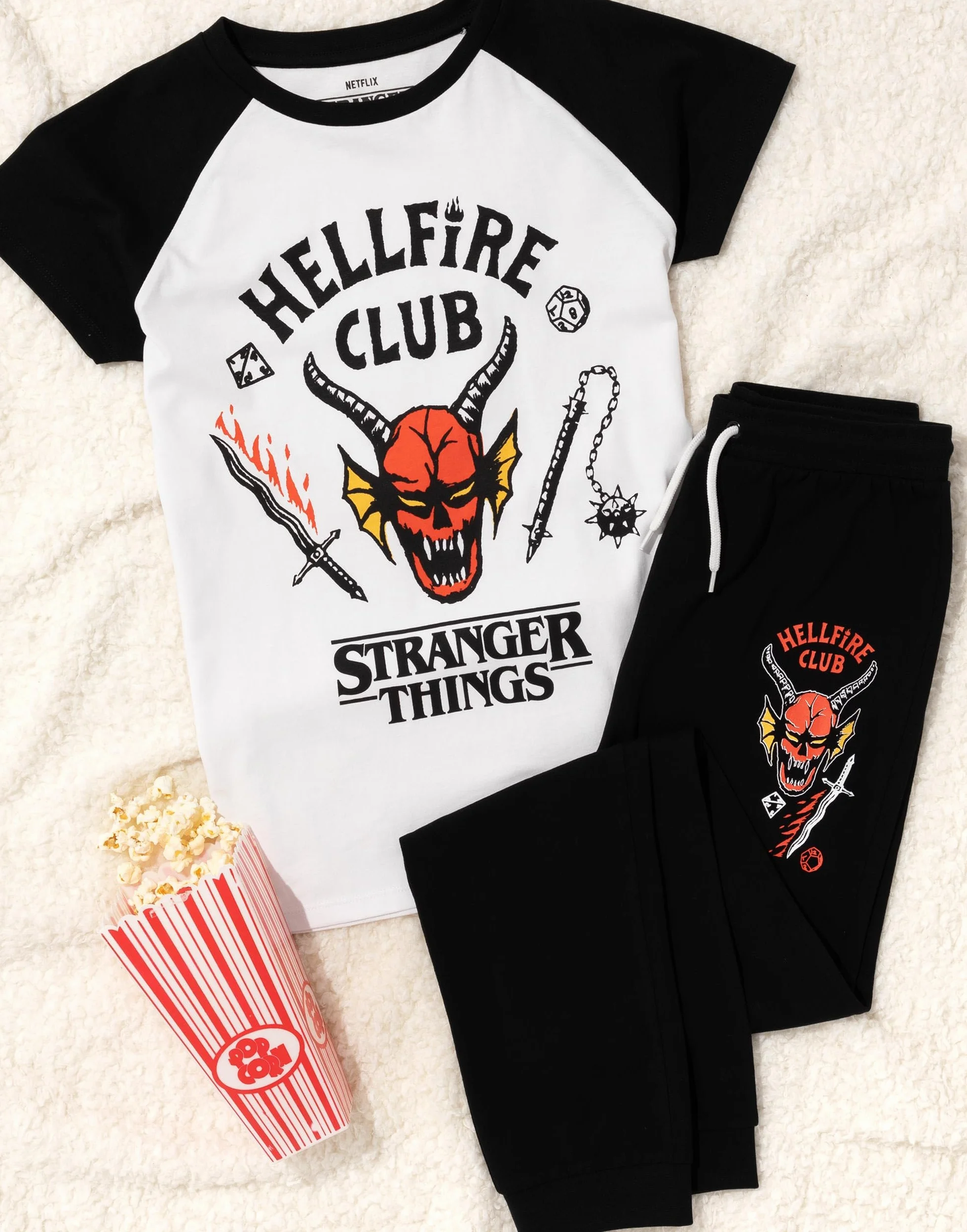 Stranger Things Piżamy dla dzieci Hellfire Club T-shirt Spodnie Zestaw Netflix Gadżety serialowe