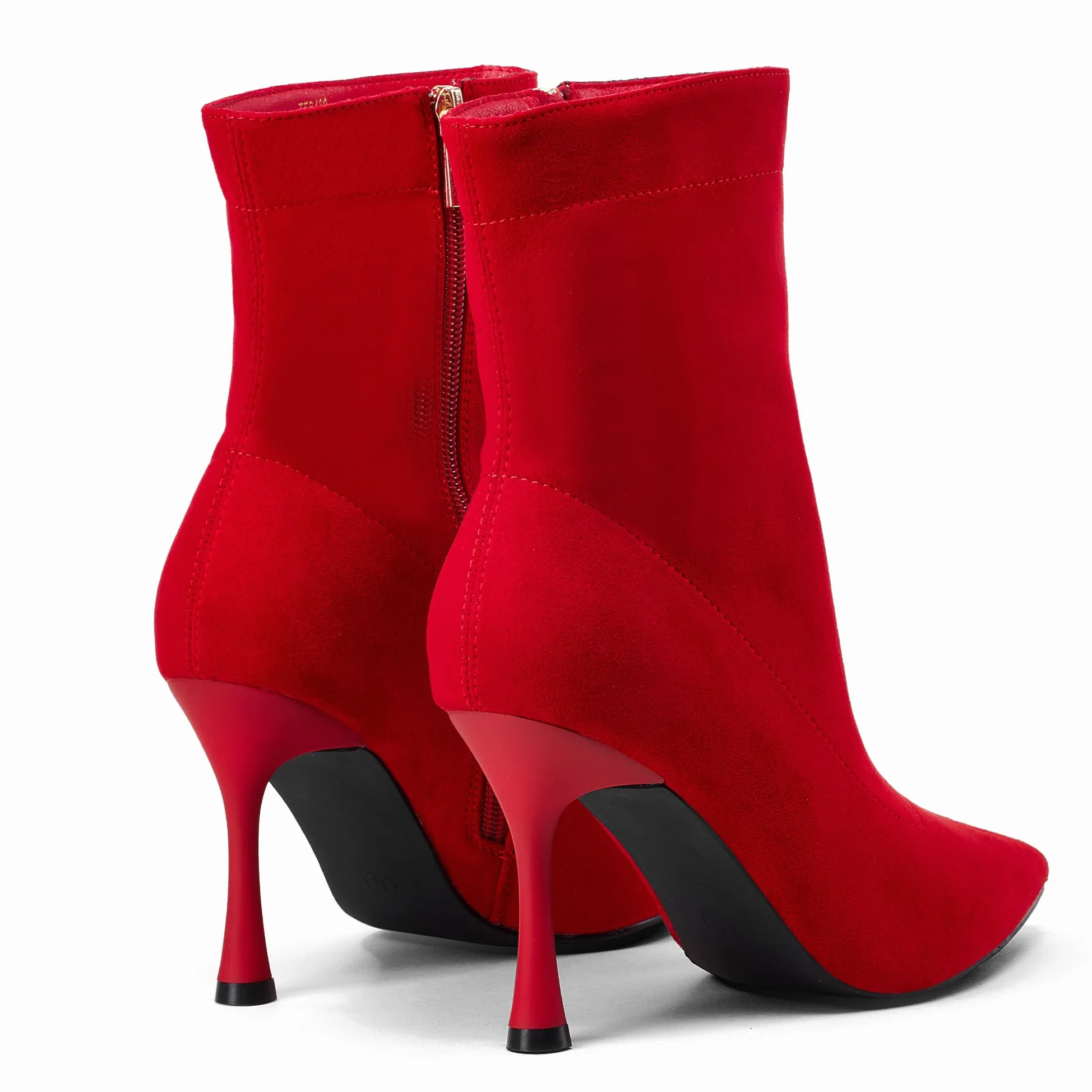 Damskie botki 9 cm szpiczasty nosek - średni obcas szpilki buty robocze dla kobiet modne krótkie buty czarne 8, Czerwony zamsz, 39 EU