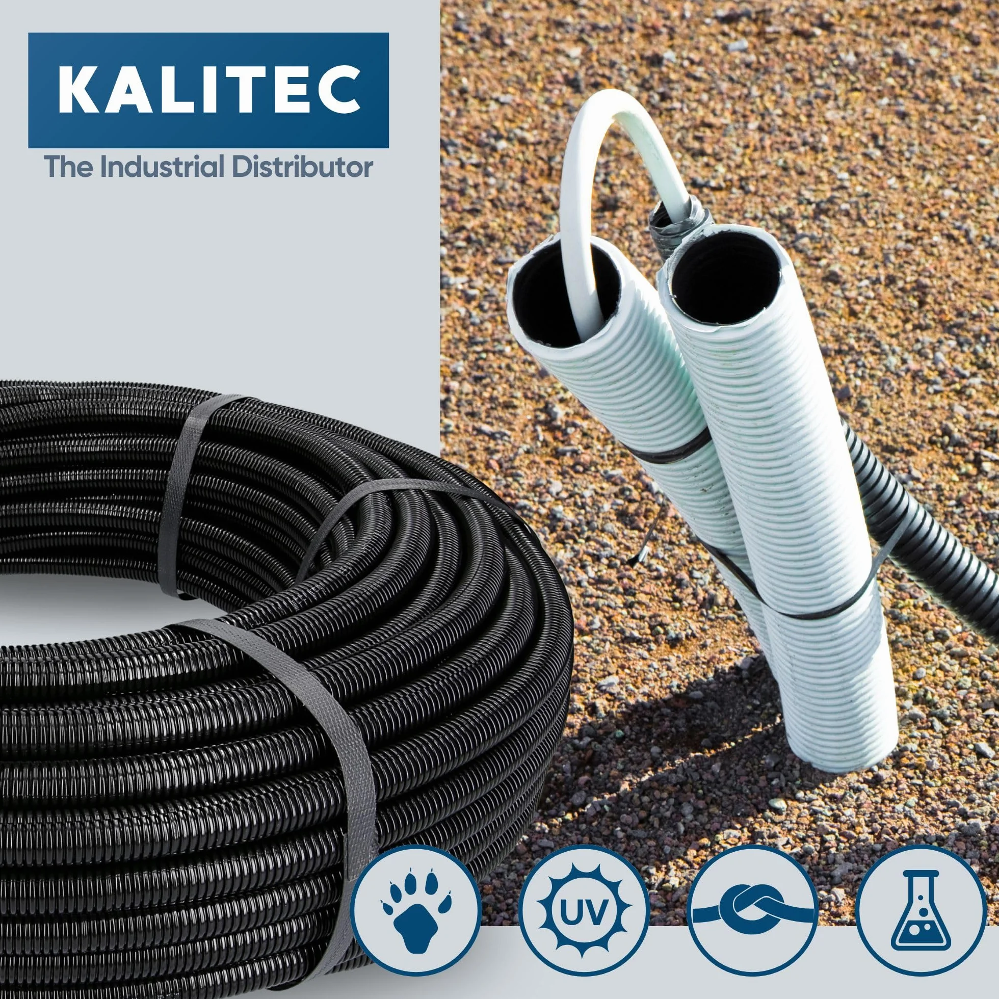 Kalitec rura falista z rowkiem NW 12, 10 m, wąż falisty otwarty, rura chroniąca przed kunami, pusta rurka, ochrona kabla AD 15,6 mm, ID 12,0 mm