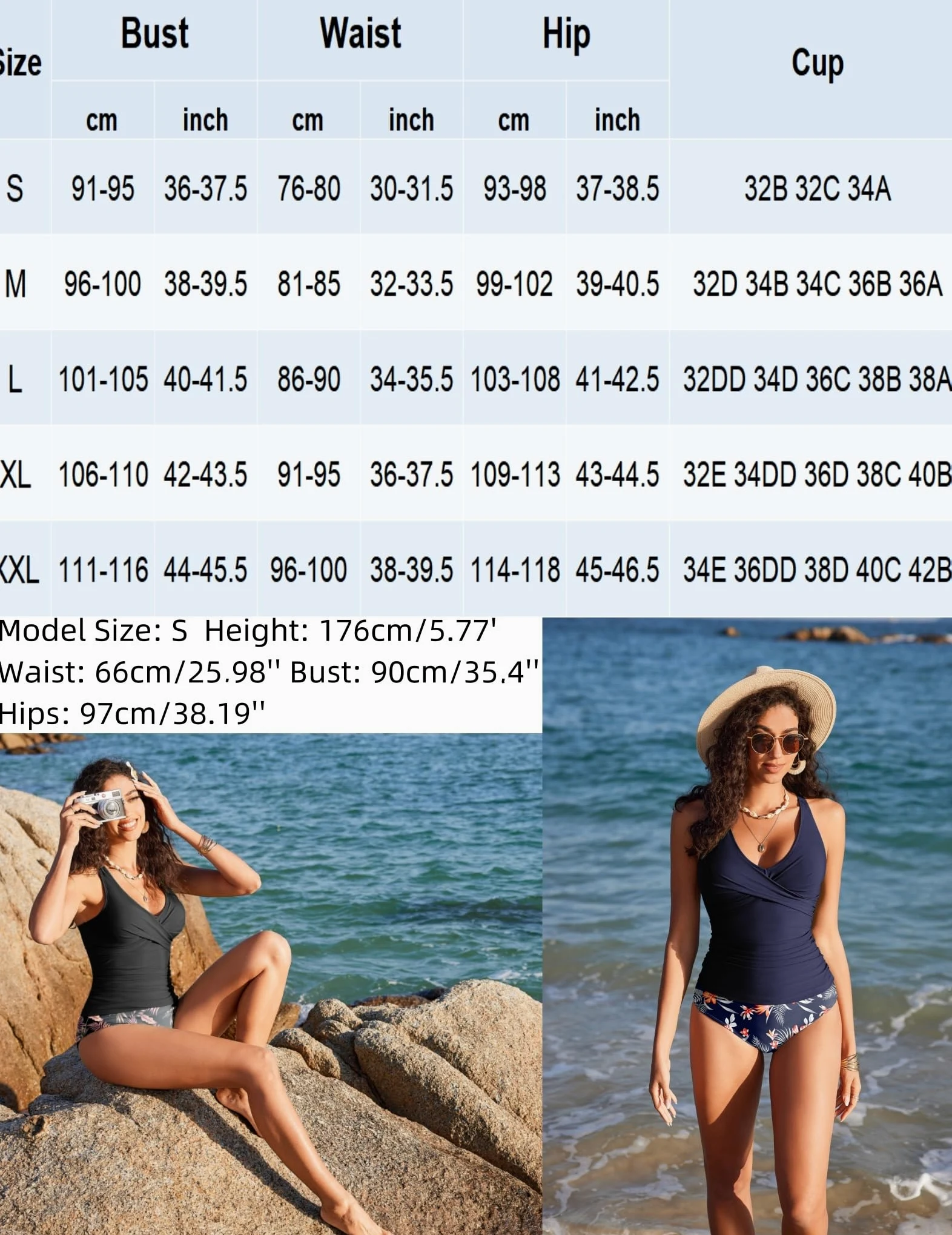 AI'MAGE Damski strój kąpielowy Tankinis, dwuczęściowy, wyszczuplający brzuch, wysoki stan, bikini, S-XXL