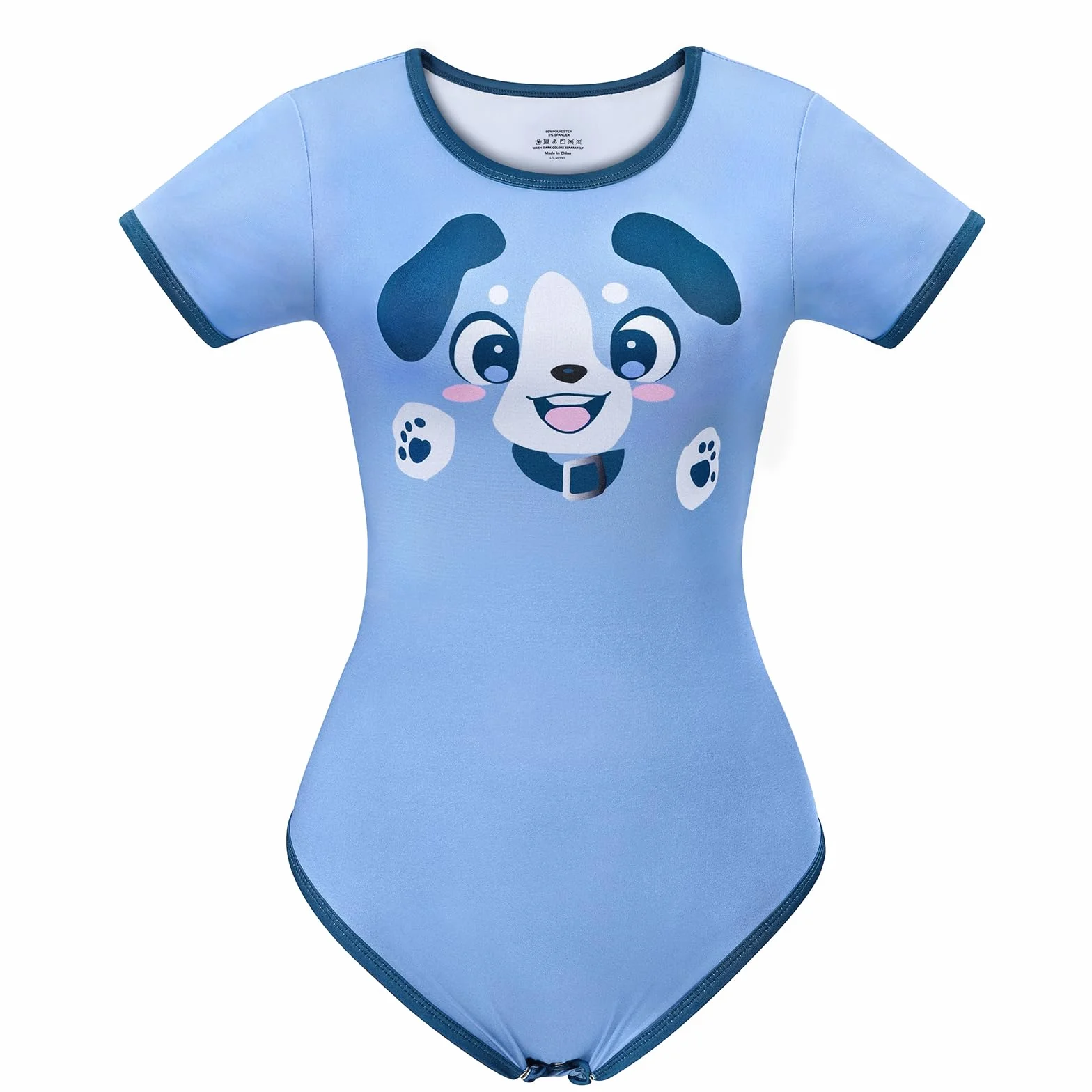 LittleForBig Jedwabisty kombinezon jednoczęściowa piżama body - Little Blue Onesie Body Pure Puppy Pattern