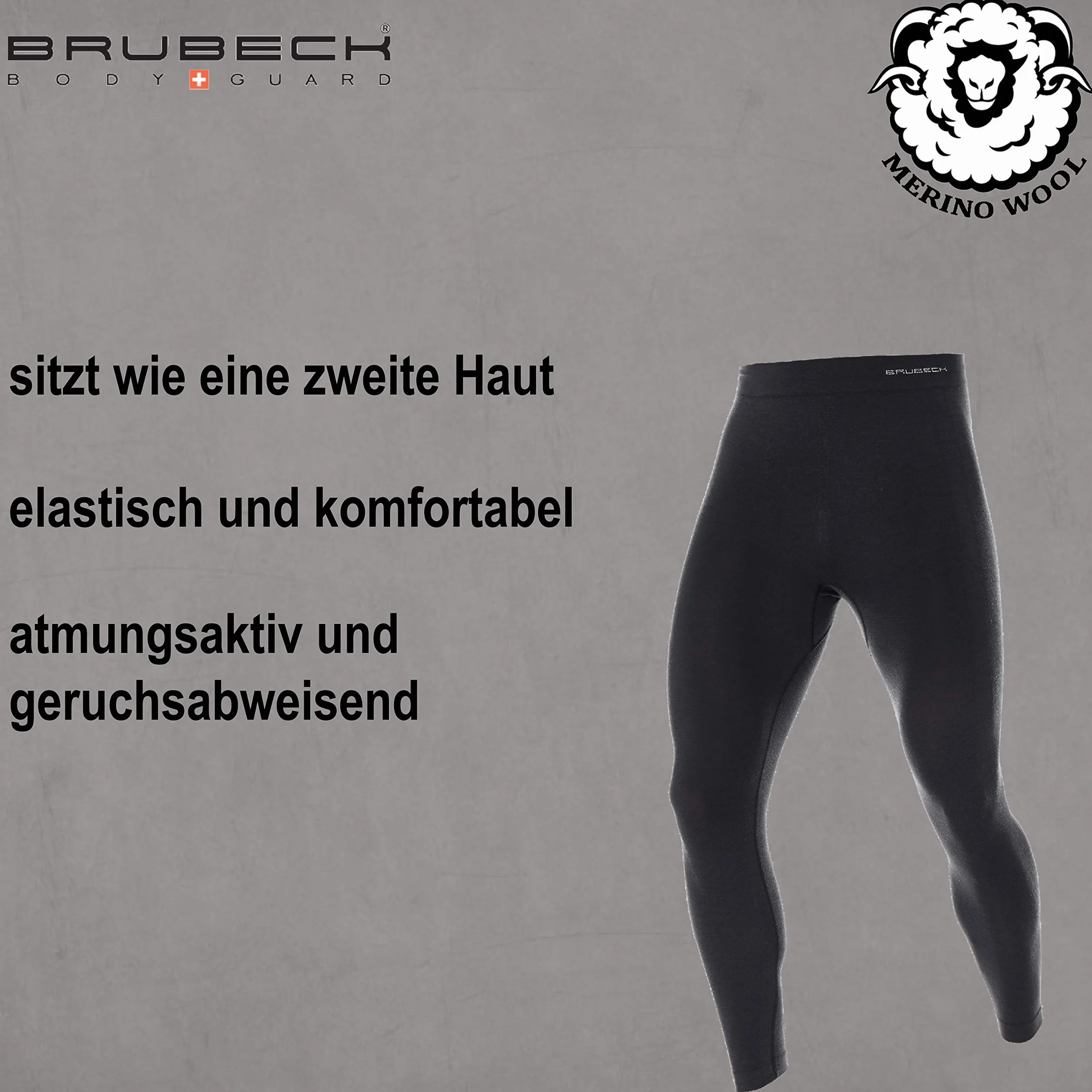 BRUBECK Męskie długie spodnie funkcyjne oddychające | legginsy funkcjonalne bezszwowe | legginsy | bielizna funkcyjna dla mężczyzn 41% wełna merino | rozm. XL | LE10930