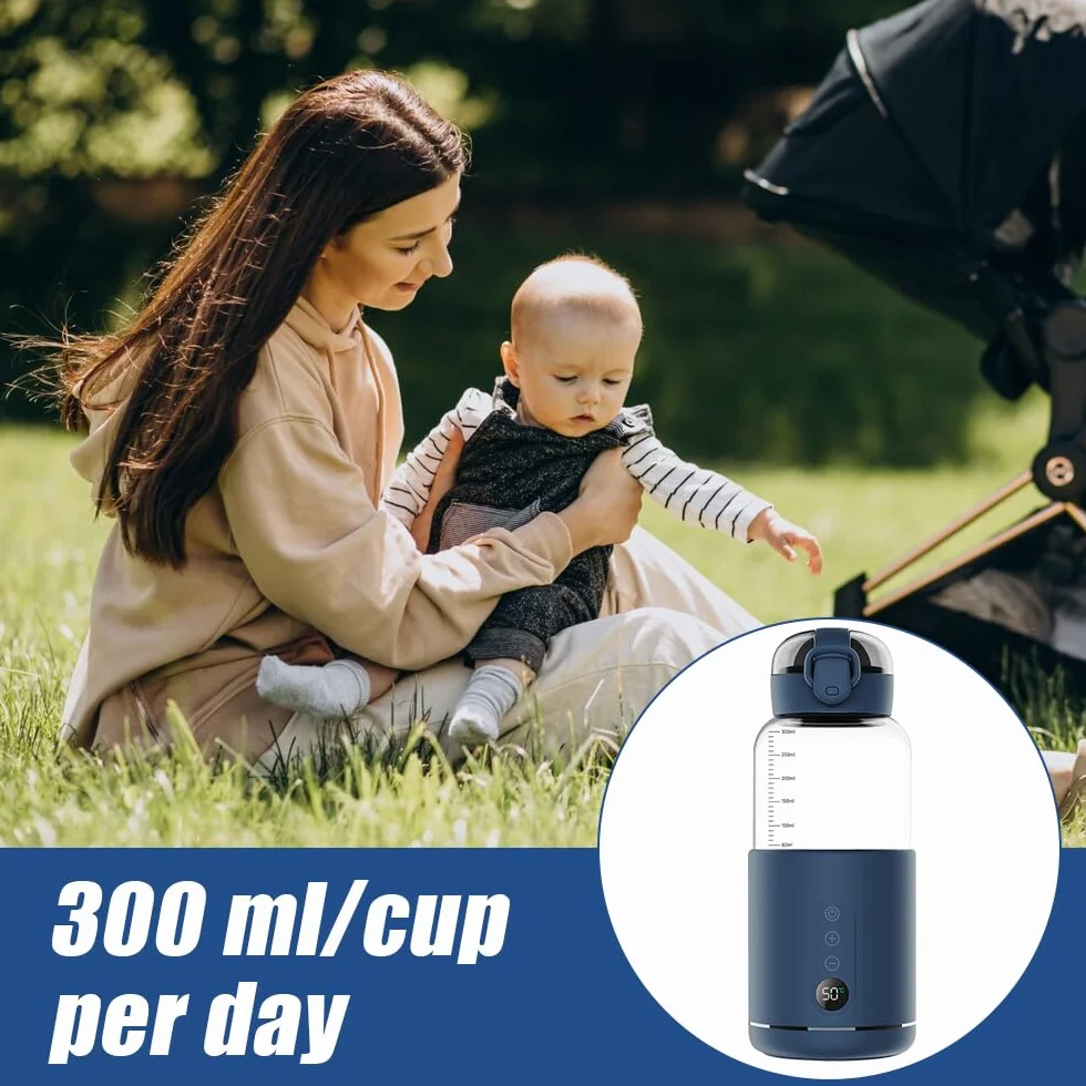 Przenośny podgrzewacz do butelek, 300 ml Podróżny podgrzewacz do butelek, Podróżujący podgrzewacz do butelek dla dzieci z regulacją temperatury do domu lub podróży (niebieski)