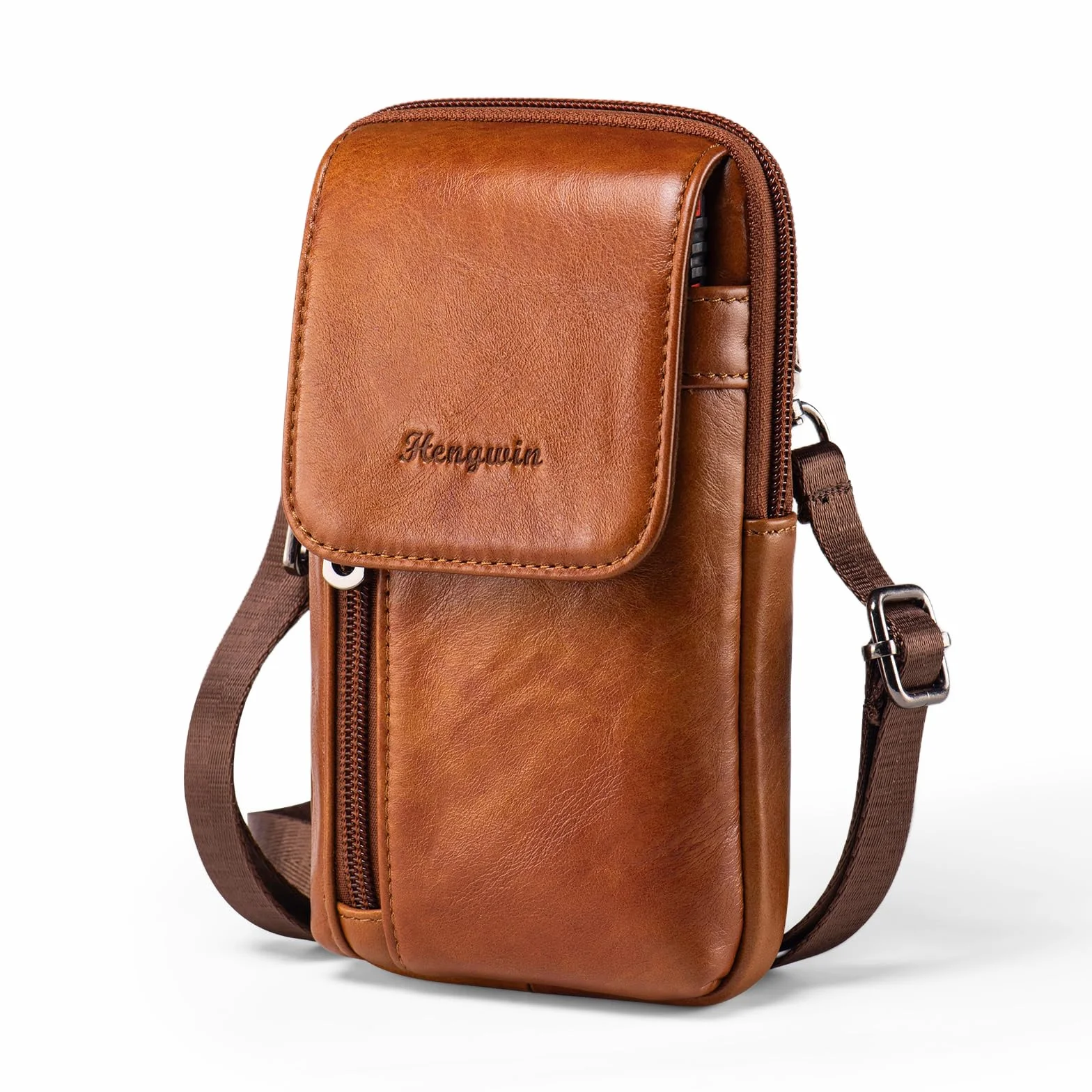 Skórzana torba crossbody na ramię Brązowa S