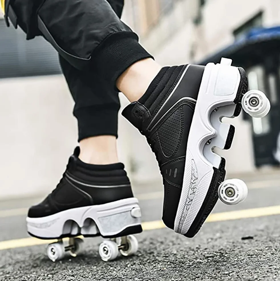 Buty z kółkami LED, świecące łyżwy, 4-kołowe, regulowane, ukryte kółka, buty do biegania, dla mężczyzn, kobiet, dzieci