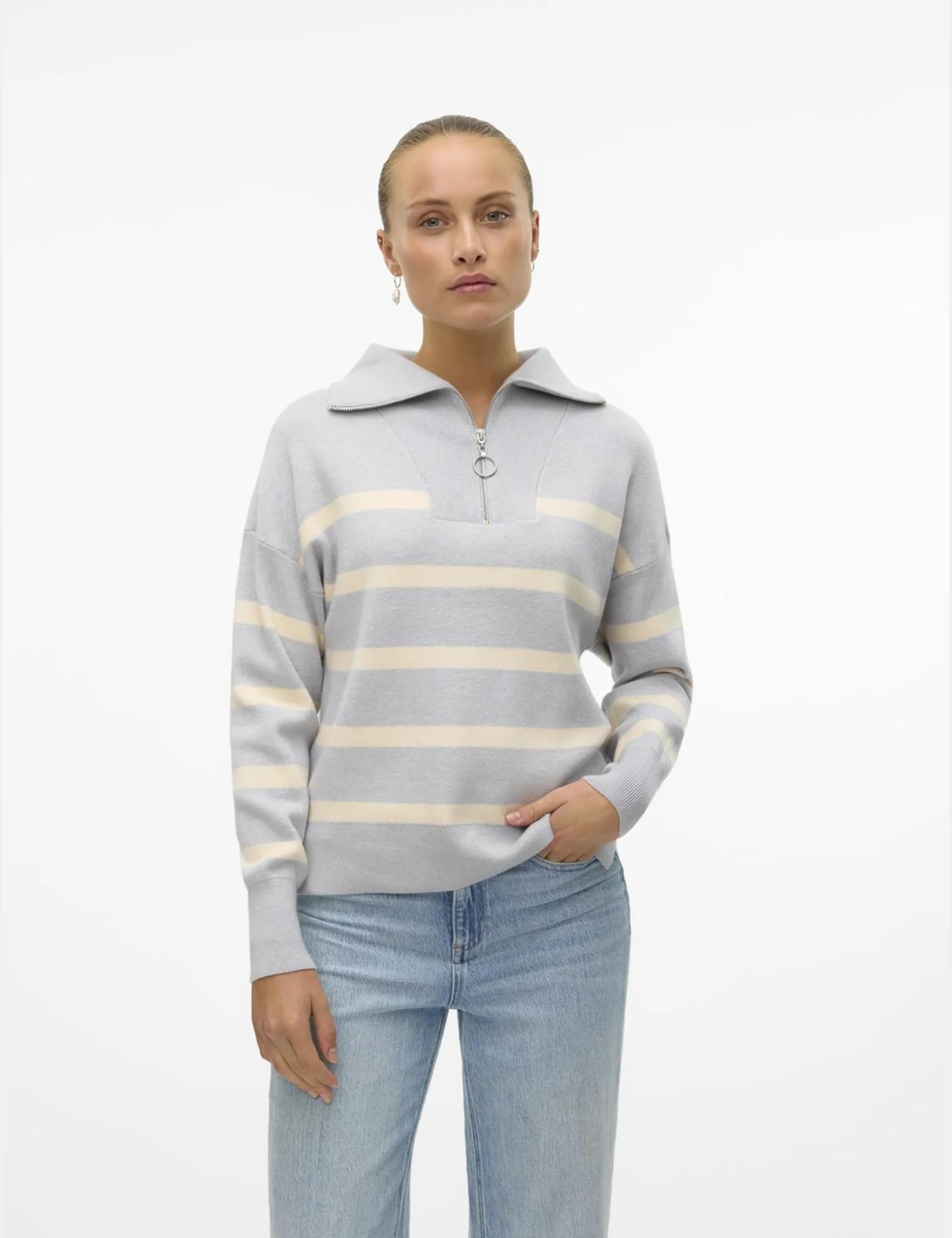 VERO MODA Sweter Kobiety Vmsaba Stripe Ls Highneck Blouse Ga Noos