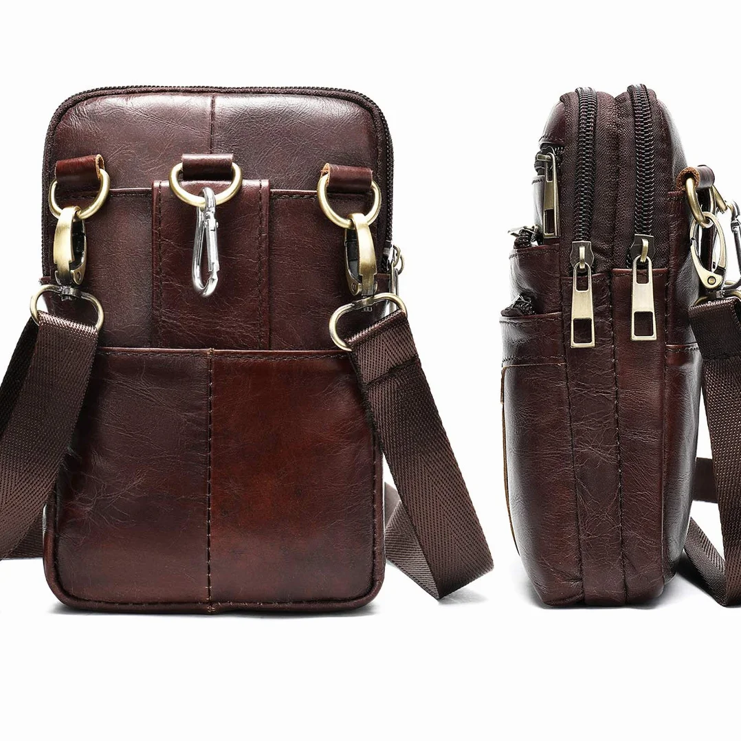 Torba na ramię z prawdziwej skóry na telefon komórkowy dla mężczyzn saszetka na talię portfel crossbody podróż biznesowa torba kurierska