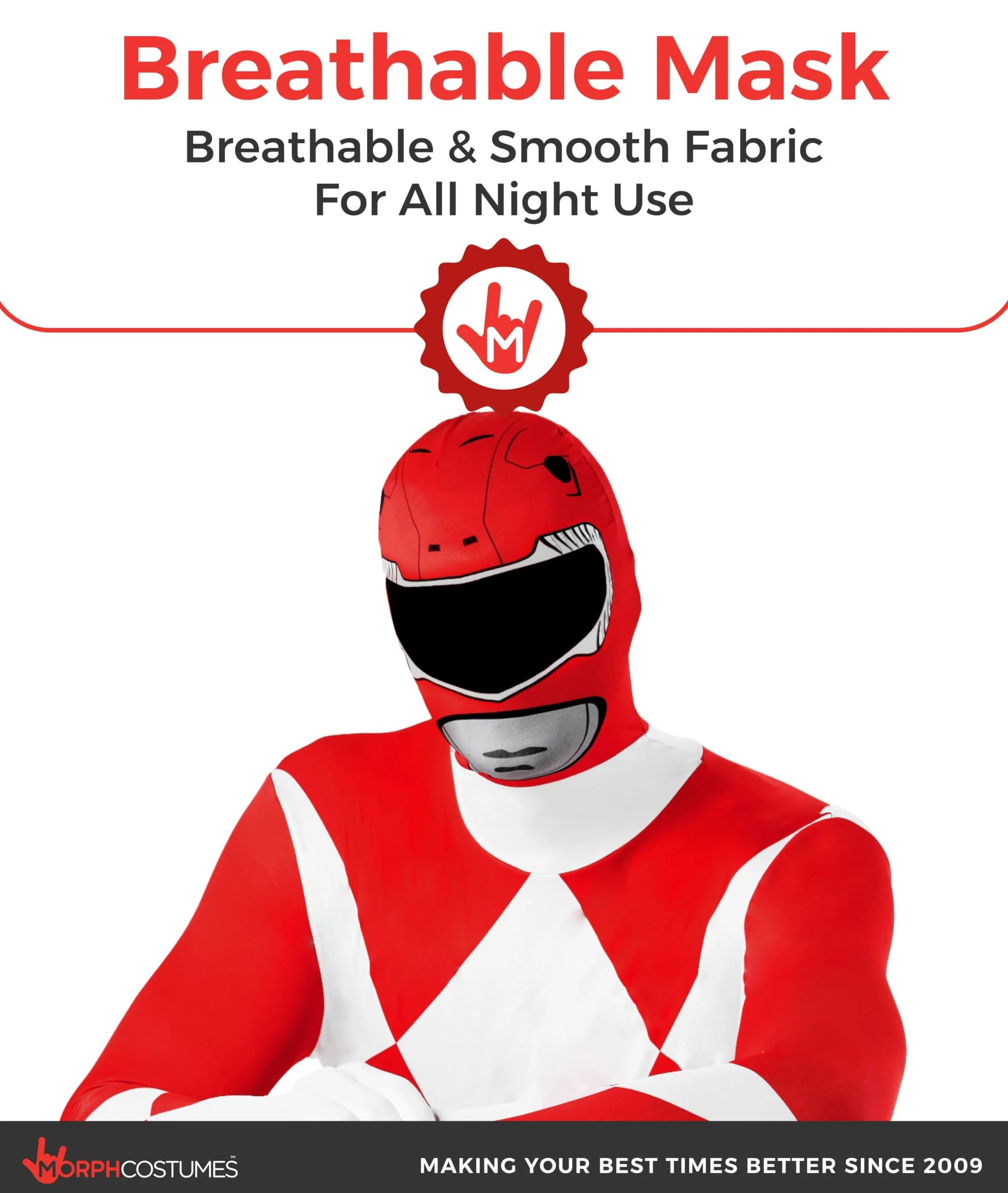 Morphsuits Oficjalny czerwony kostium Power Ranger dla dorosłych - XL (176 cm-185 cm), czerwony, XL
