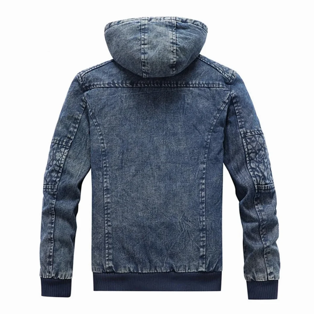 Adhdyuud Męskie bluzy z kapturem kurtka dżinsowa z kieszeniami vintage slim fit płaszcze dżinsy na co dzień ciepła odzież wierzchnia