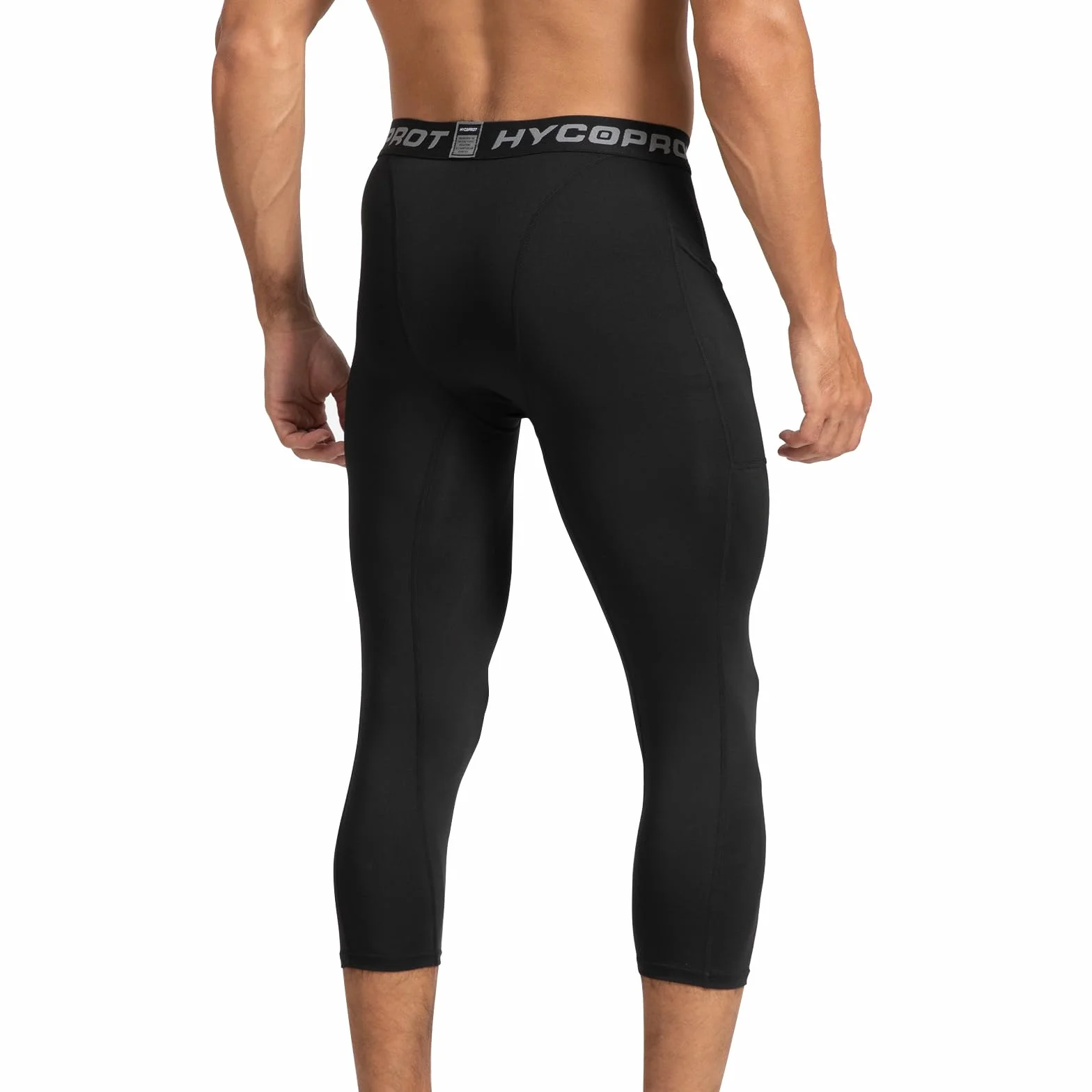 HYCOPROT Spodnie Kompresyjne 3/4 z Kieszeniami Bieganie Trening Sportowy
